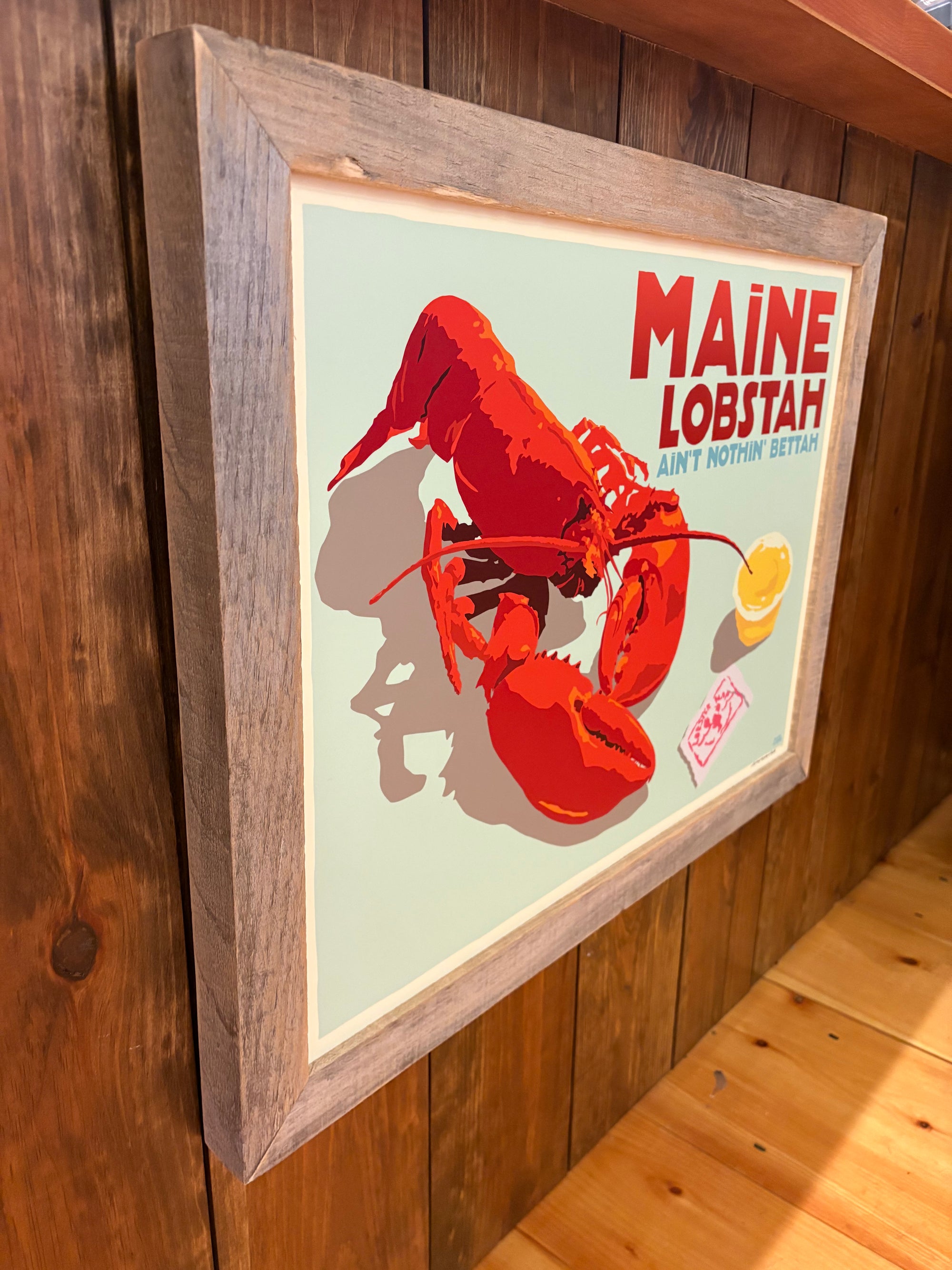 MAINE WOOD FRAMED 18" x 24" Maine Lobstah with Buttah