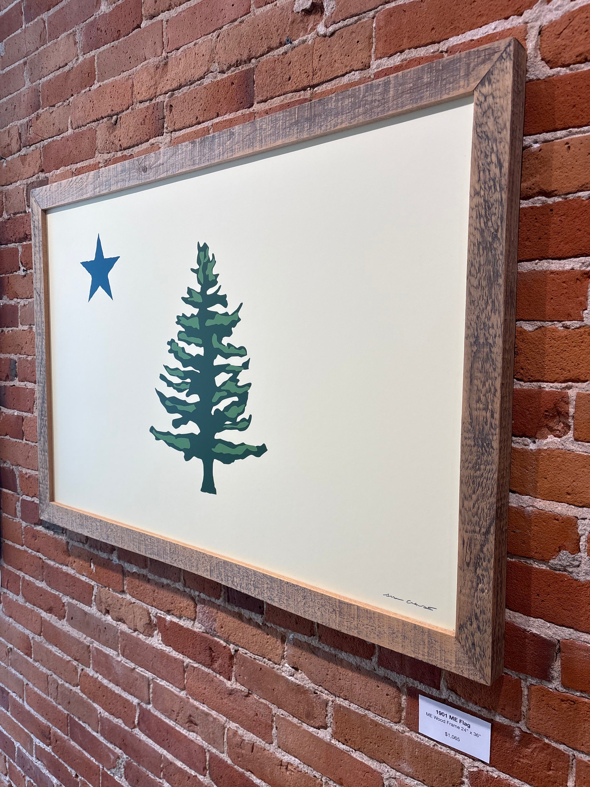 MAINE WOOD FRAME 24" x 36" Framed 1901 Maine Flag