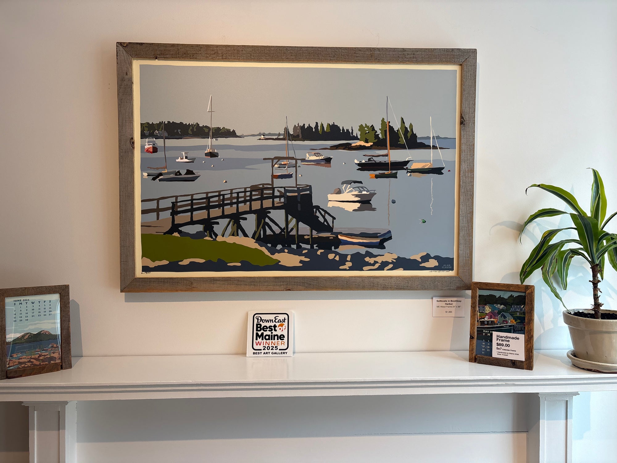MAINE WOOD FRAME 24" x 36" Framed Sailboats in Boothbay Harbor