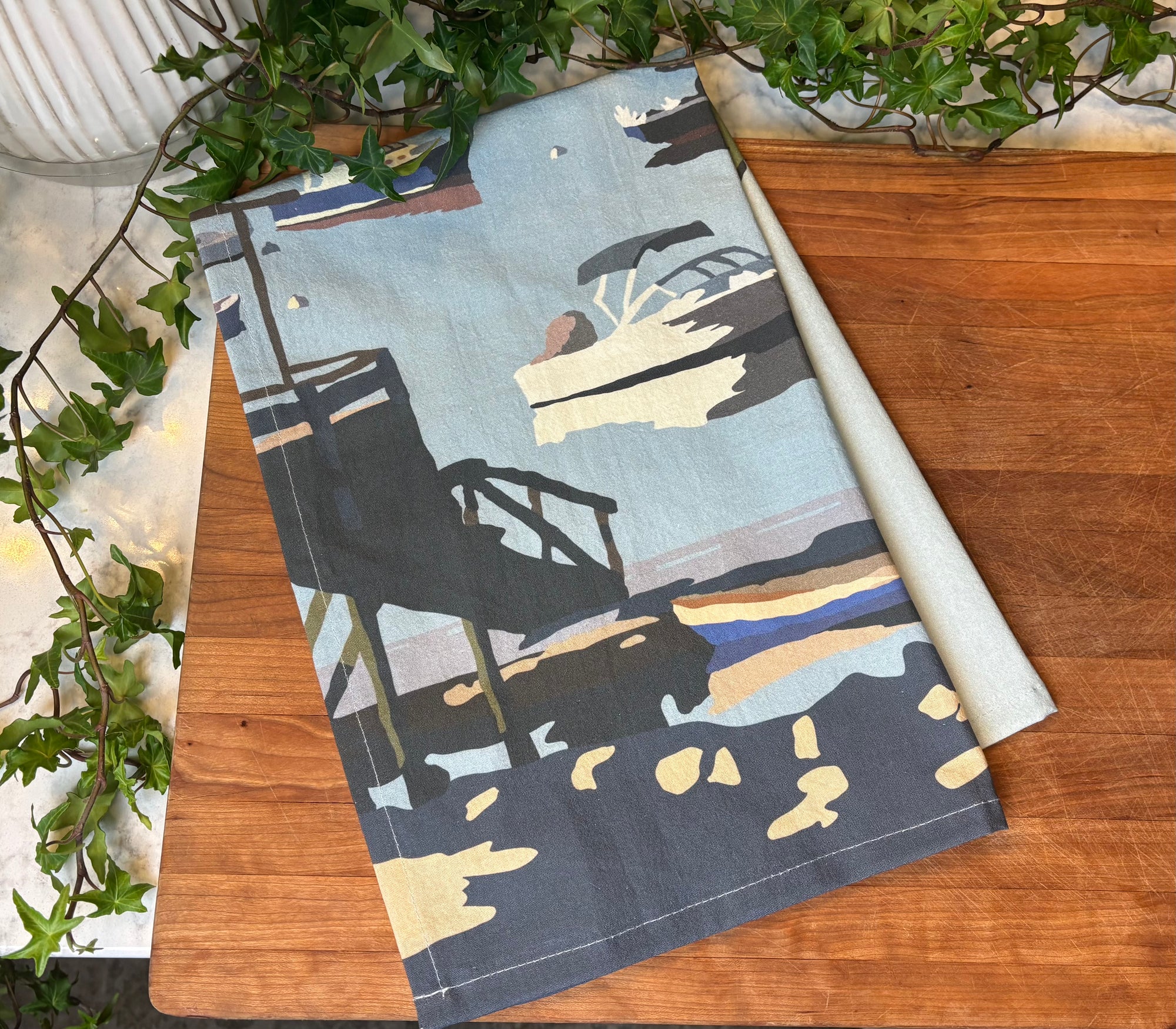 Sailboats in Boothbay Harbor Tea Towel