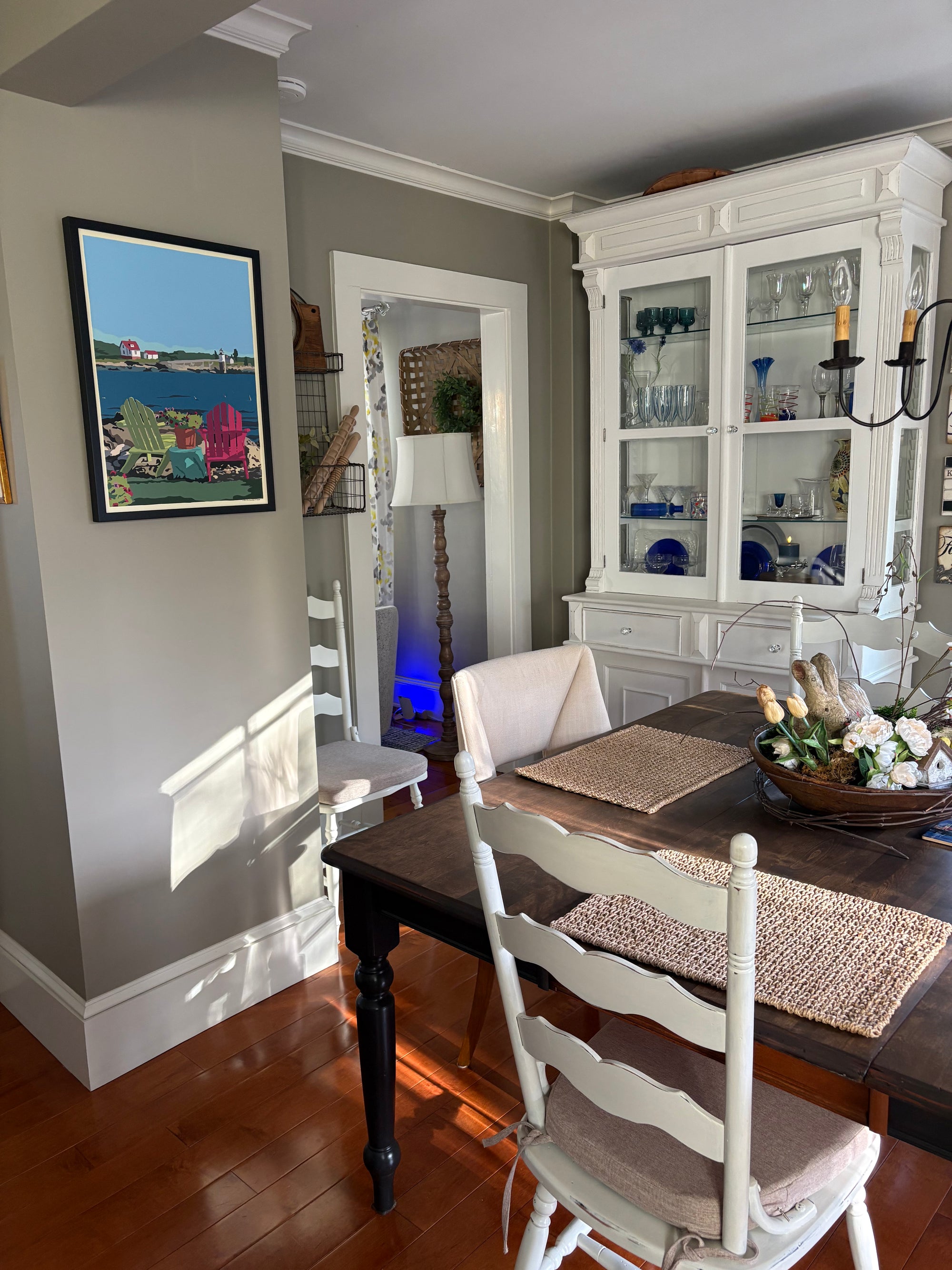 Chairs Overlooking Ram Island Art Print 18" x 24" Framed Wall Poster By Alan Claude - Maine
