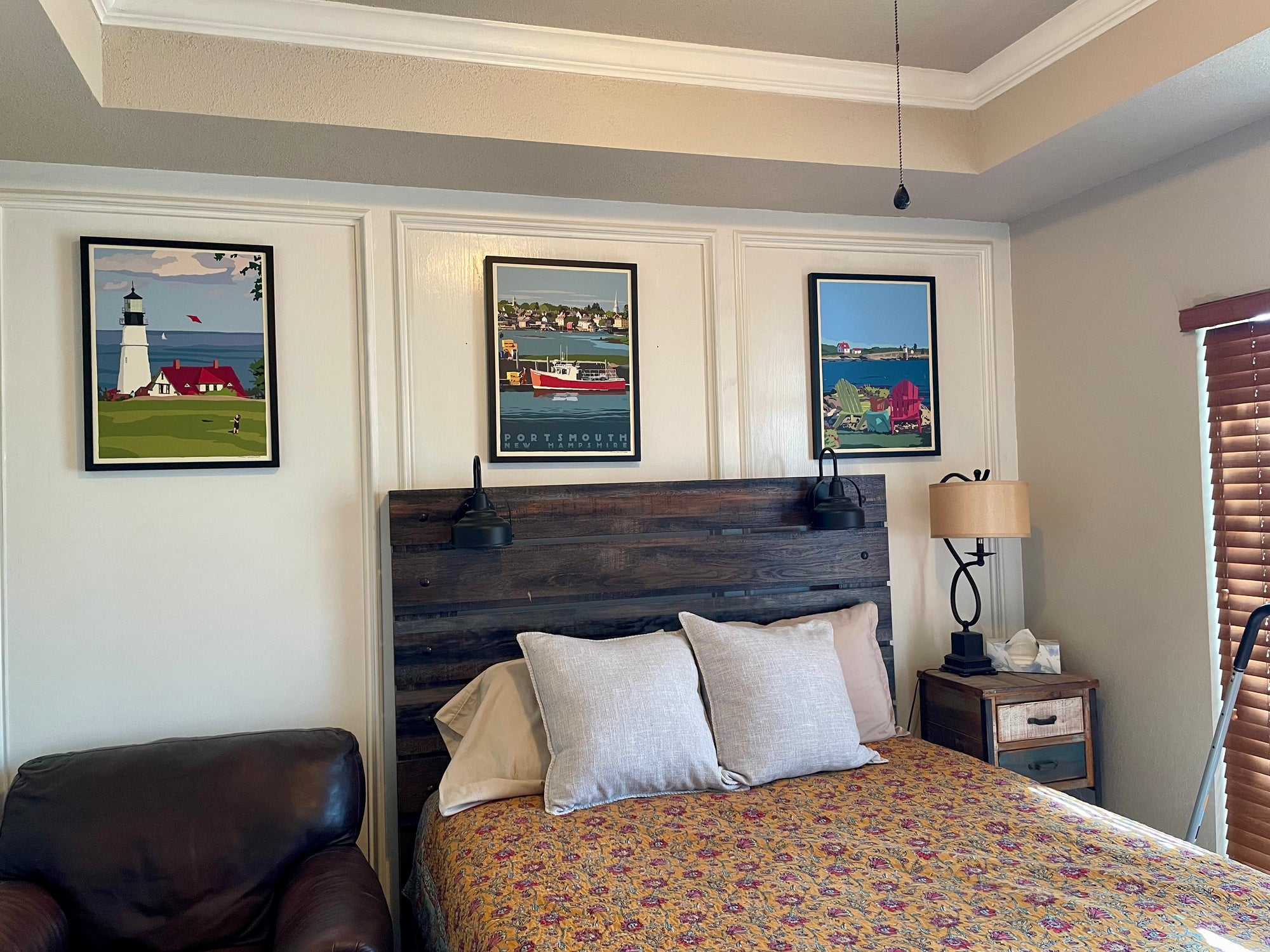 Chairs Overlooking Ram Island Art Print 18" x 24" Framed Wall Poster By Alan Claude - Maine