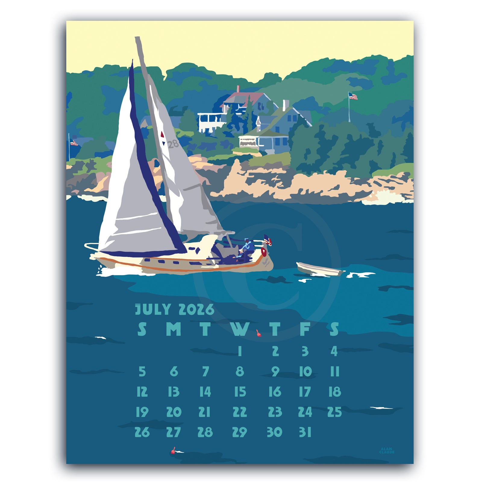 3/$55 2026 Desk Art Calendar Retro Vintage Style Art by Alan Claude Graphic Artist