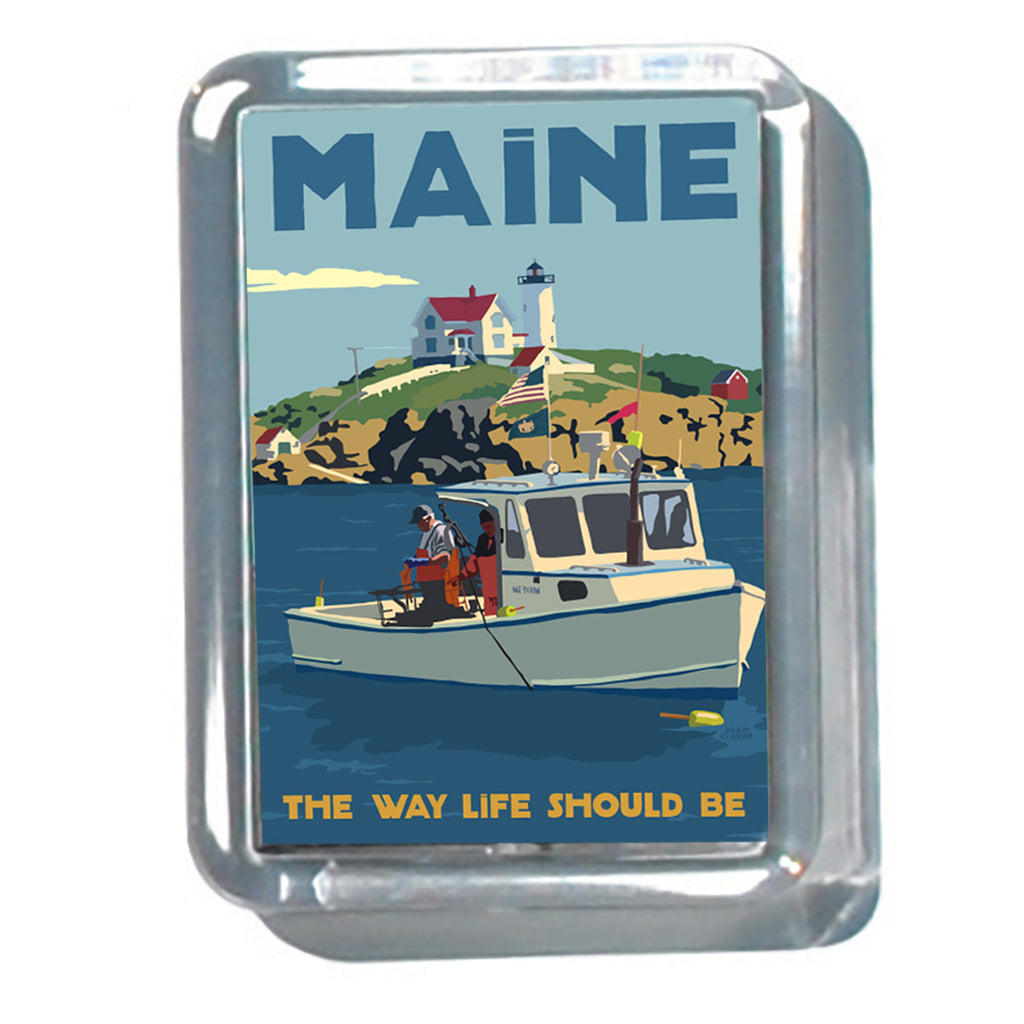 Lobstering at the Nubble Maine 2" x 2 3/4" Acrylic Magnet - Maine