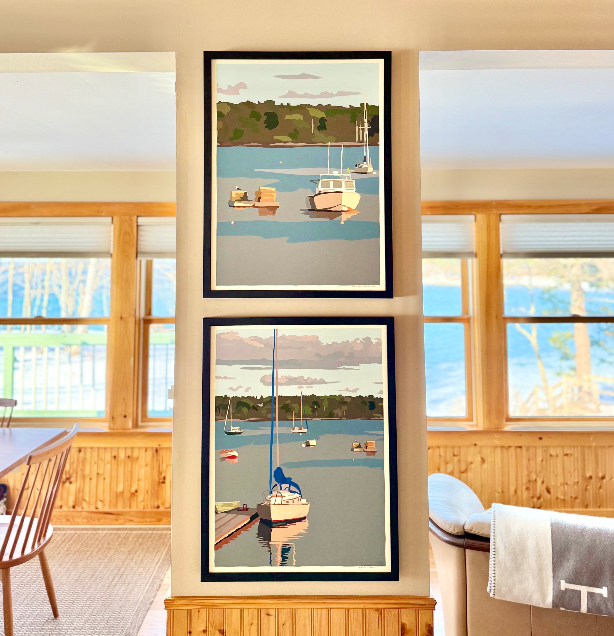 Sailboats in Round Pond Harbor Art Print 18" x 24” Framed Wall Poster By Alan Claude - Maine