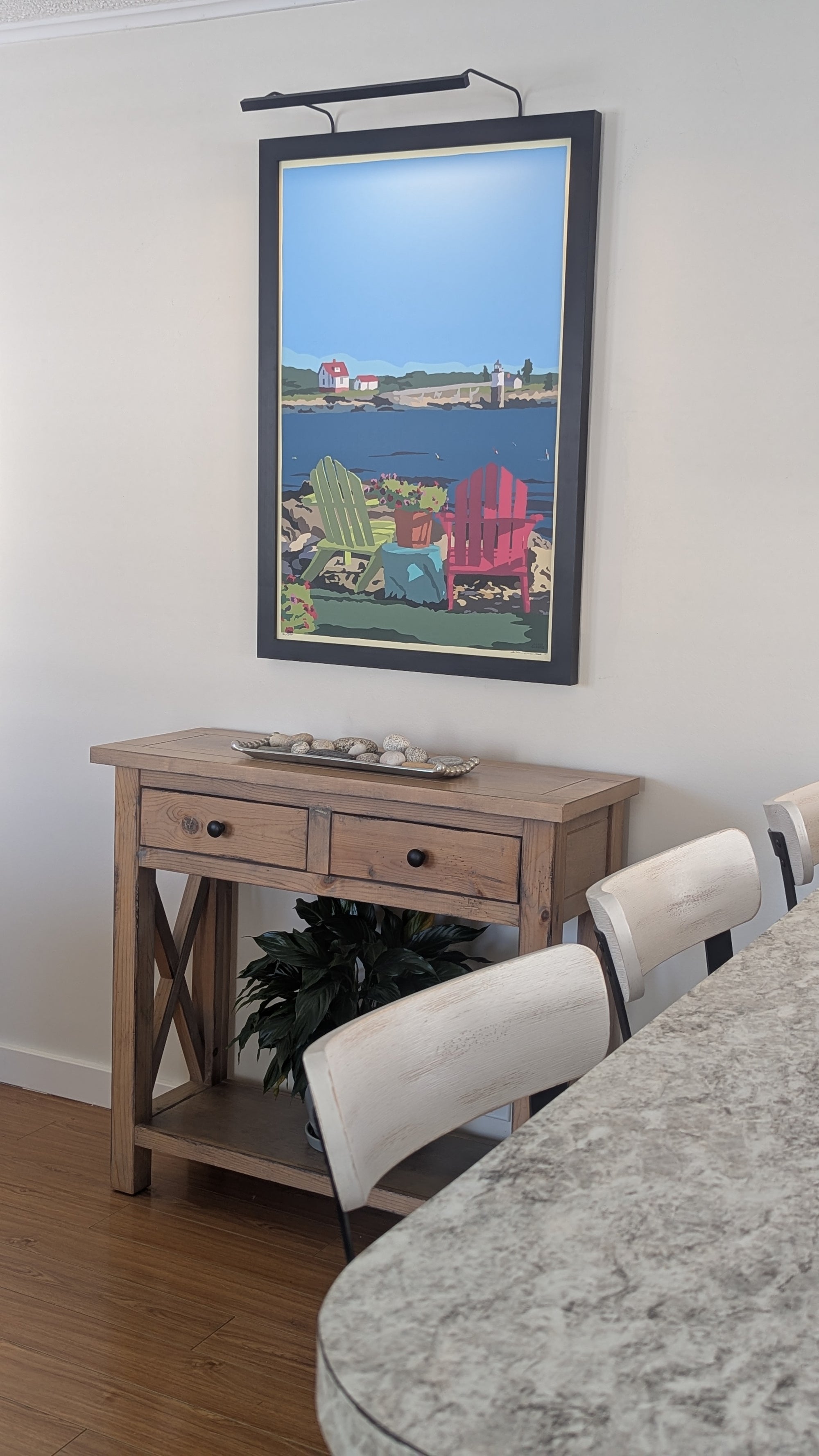 Chairs Overlooking Ram Island Art Print 24" x 36" Framed Wall Poster By Alan Claude - Maine