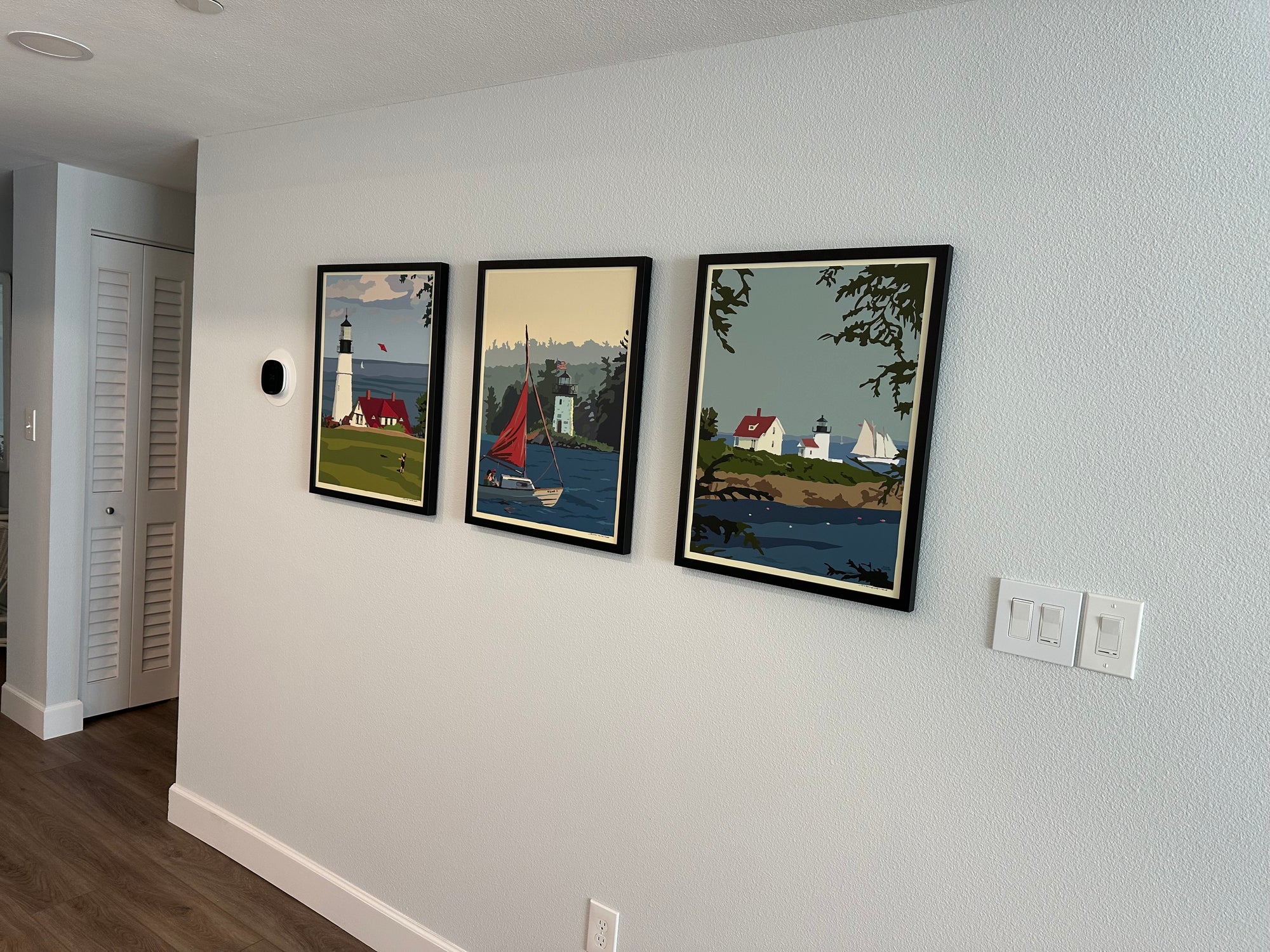 Sailing Ladies Delight Lighthouse Art Print 18" x 24" Framed Wall Poster By Alan Claude - Maine