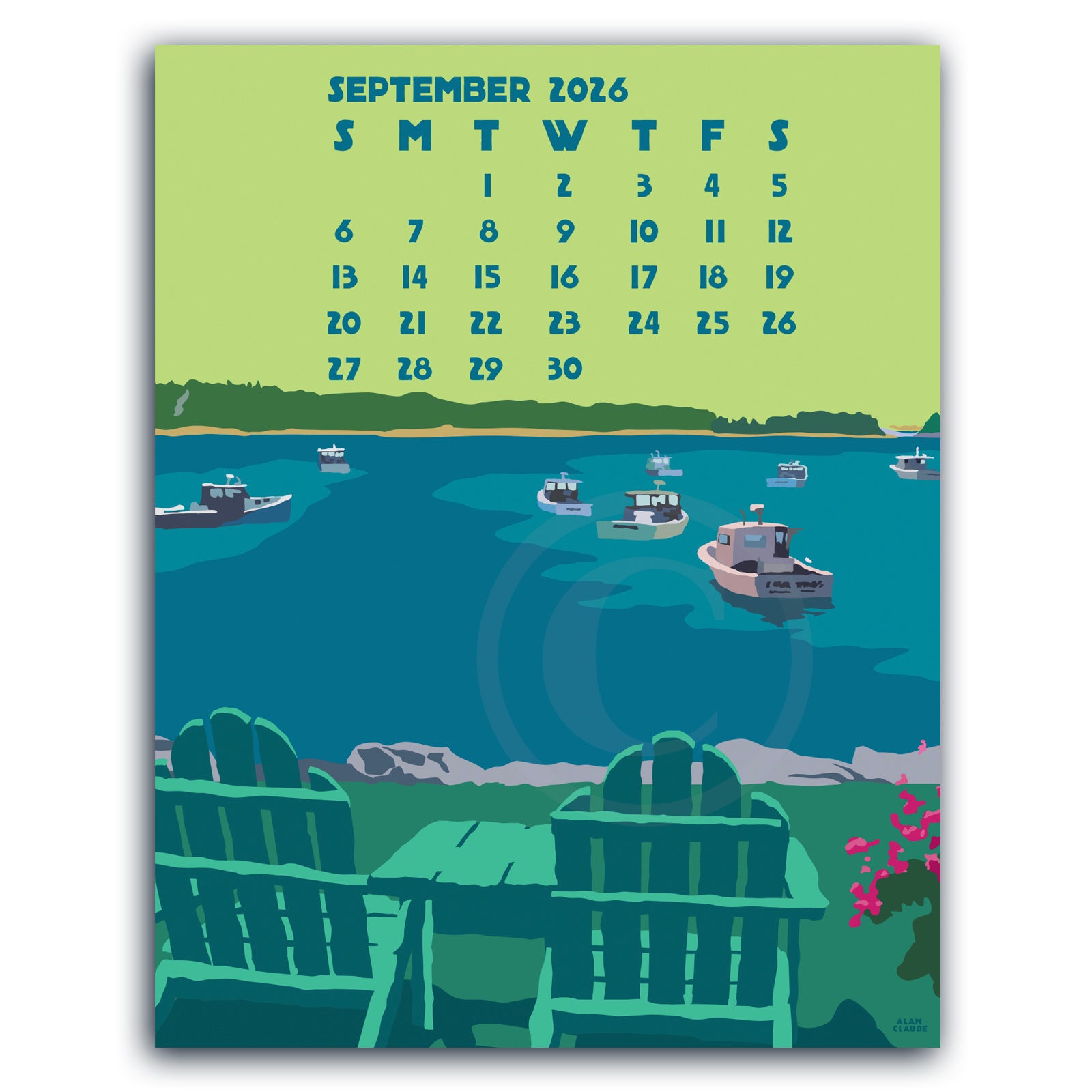 3/$55 2026 Desk Art Calendar Retro Vintage Style Art by Alan Claude Graphic Artist