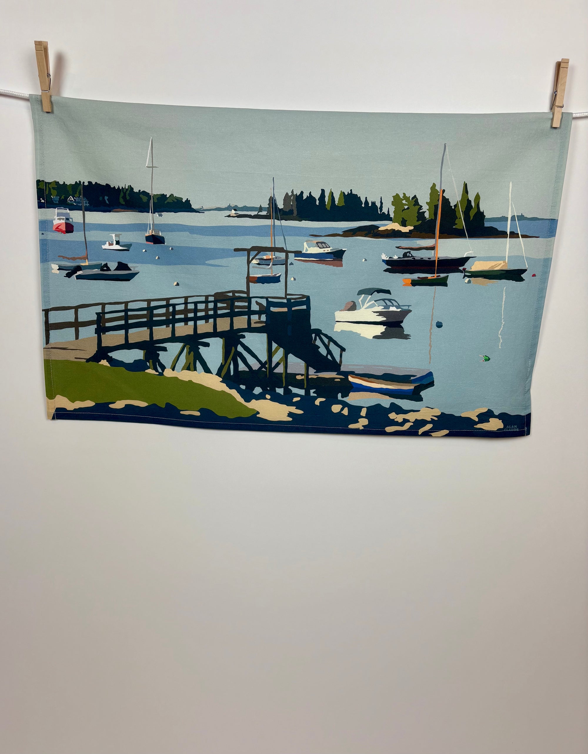 Sailboats in Boothbay Harbor Tea Towel