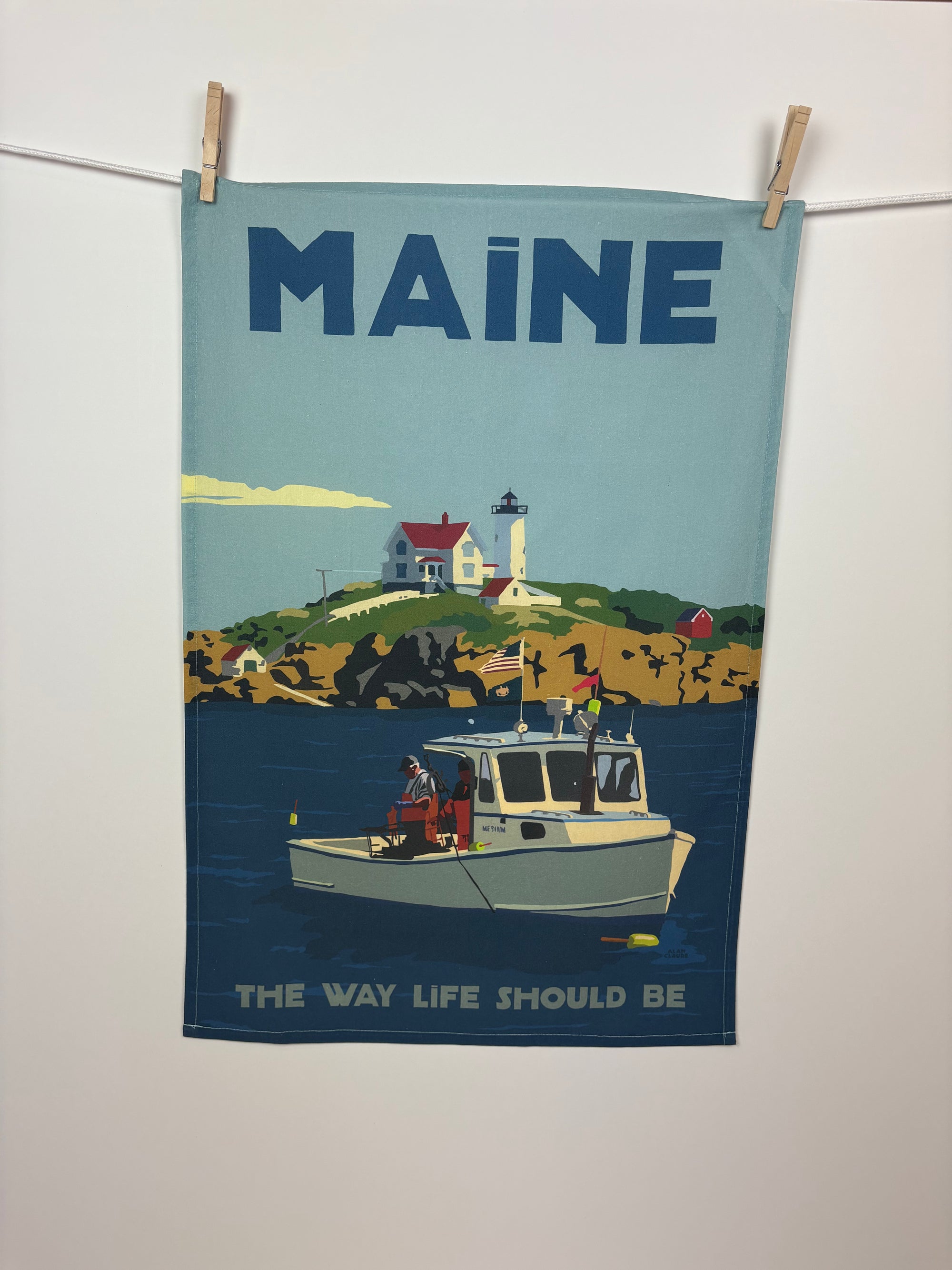 Lobstering at the Nubble Travel Tea Towel