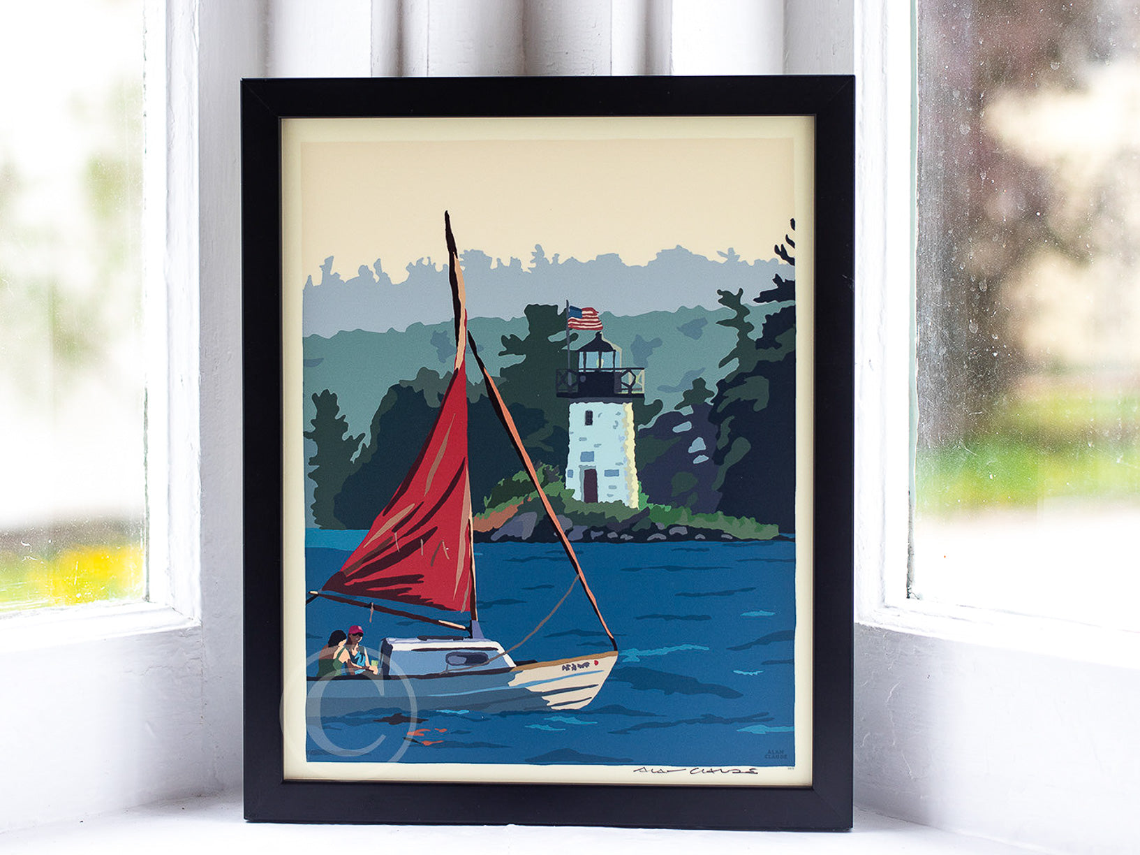 Sailing Ladies Delight Art Print 8" x 10" Framed Wall Poster By Alan Claude - Maine