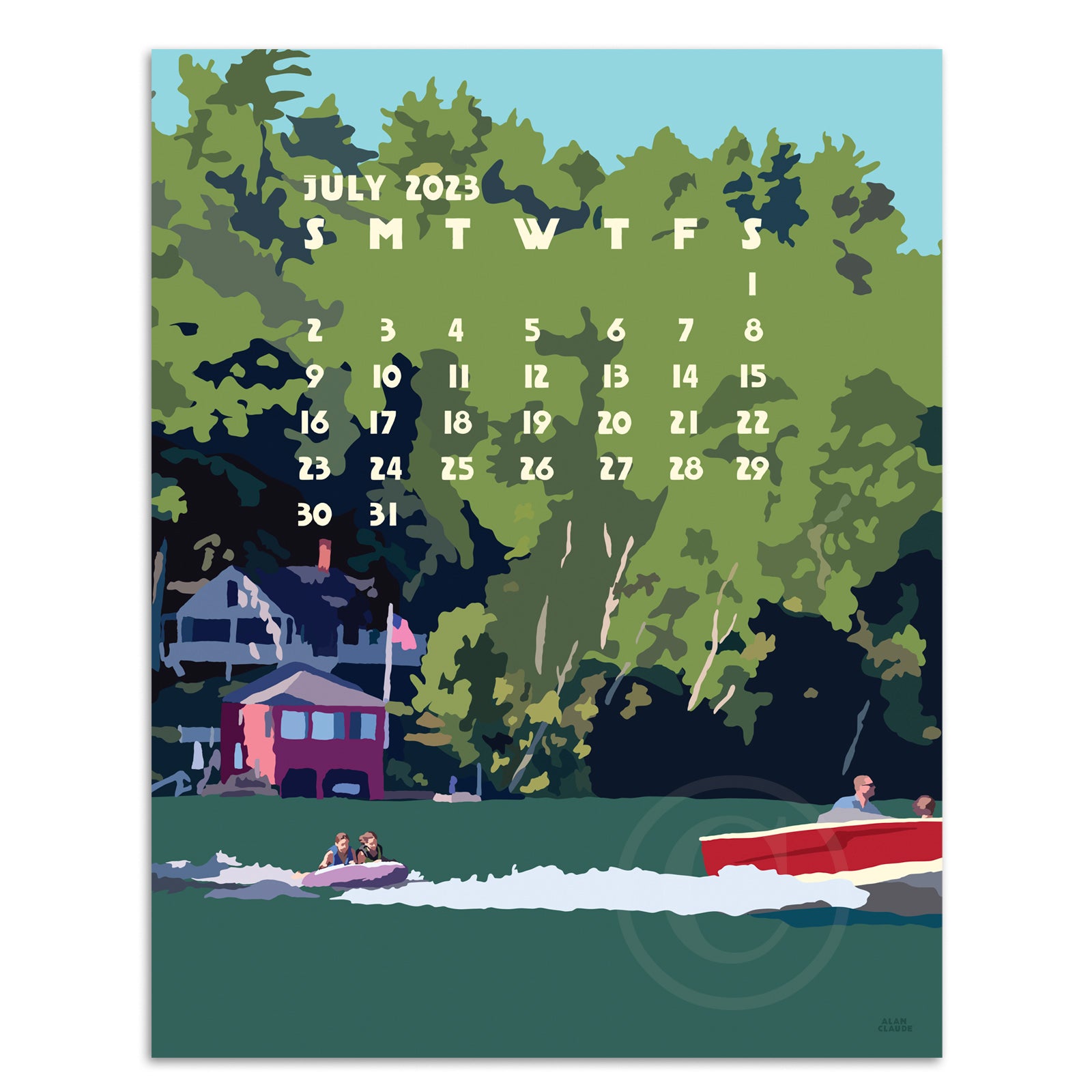 2023 POSTER Art Calendar 11x14 Retro Vintage Art Style by Maine Artist Alan Claude