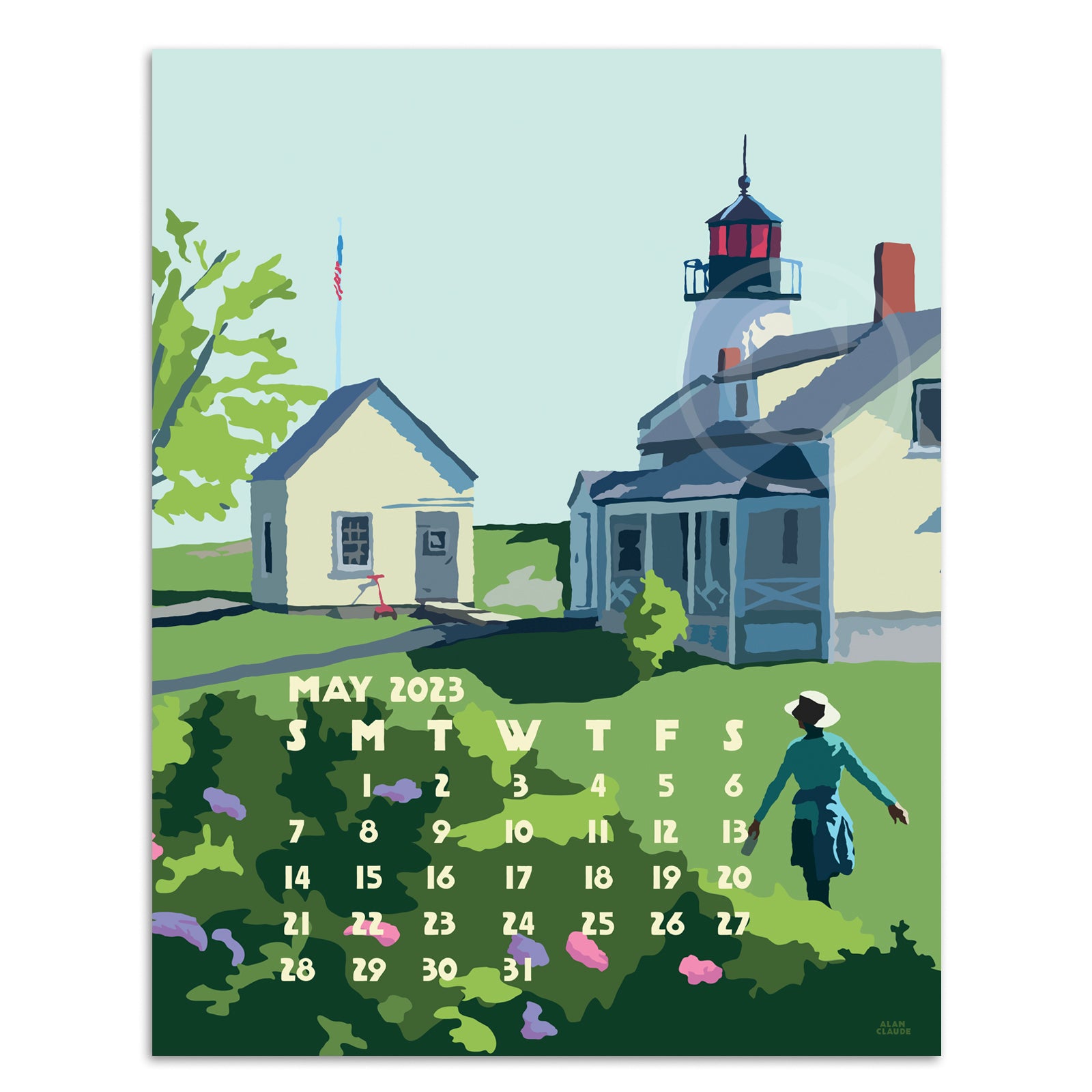 2023 POSTER Art Calendar 11x14 Retro Vintage Art Style by Maine Artist Alan Claude