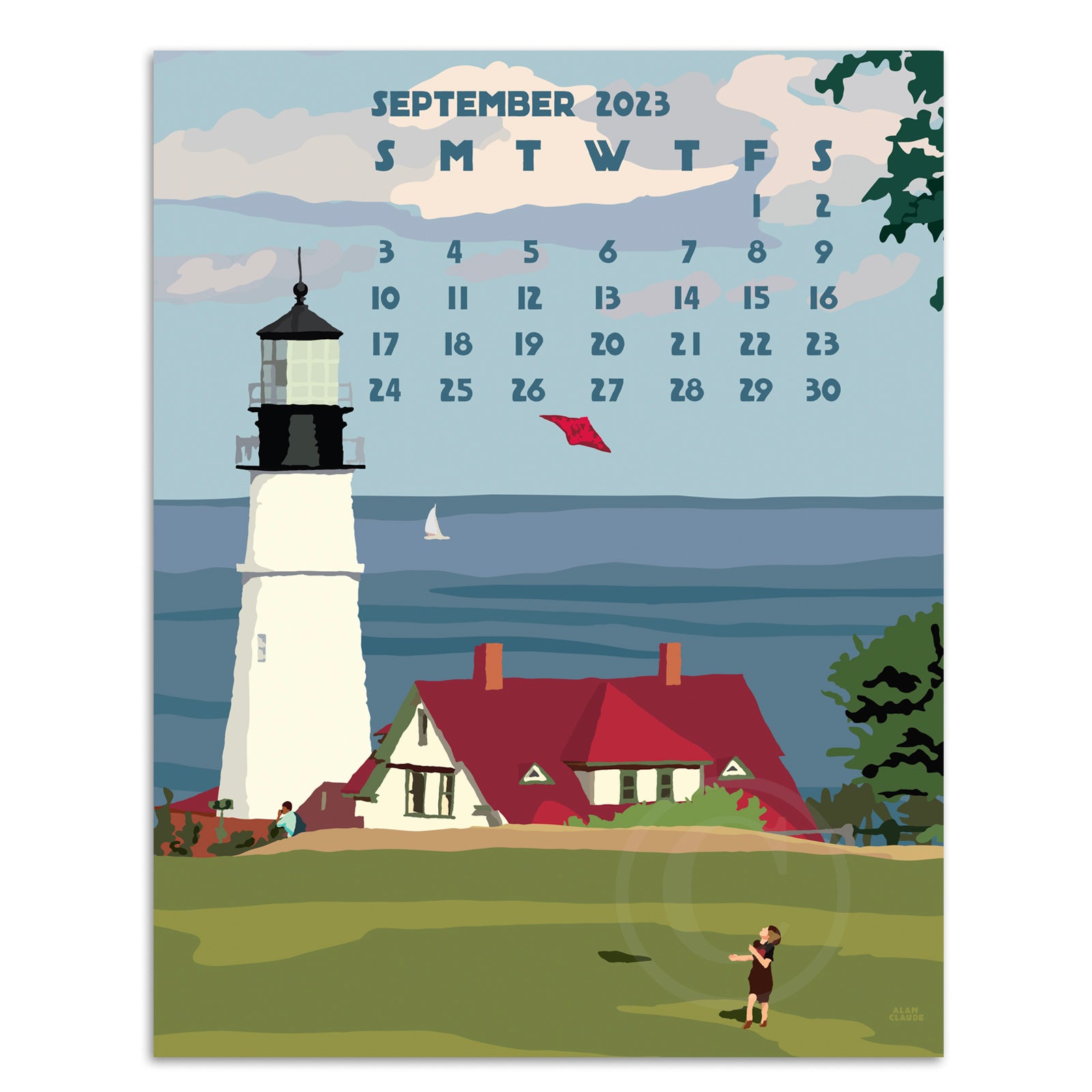 2023 POSTER Art Calendar 11x14 Retro Vintage Art Style by Maine Artist Alan Claude