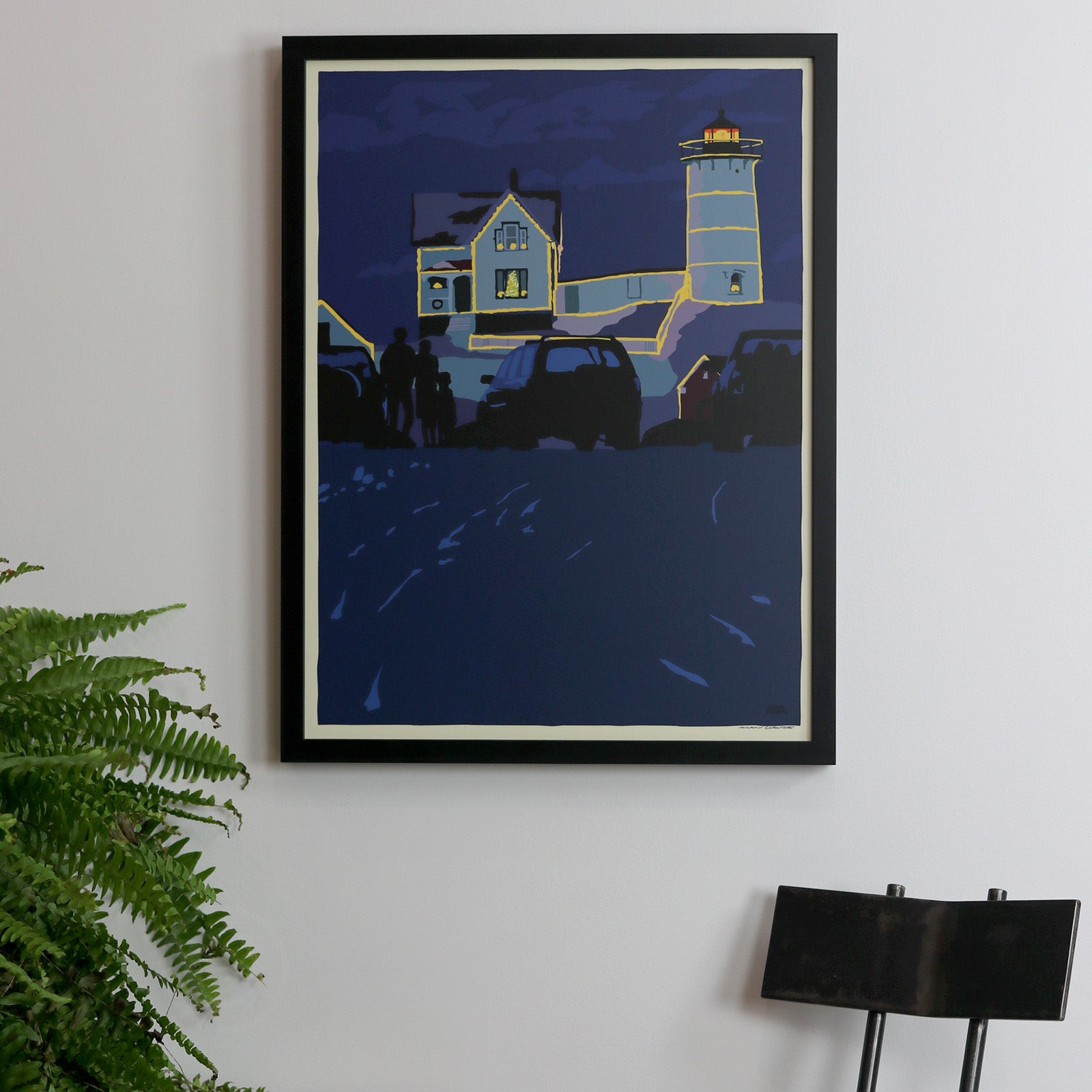Christmas At The Nubble Art Print 18" x 24" Framed Wall Poster - Maine