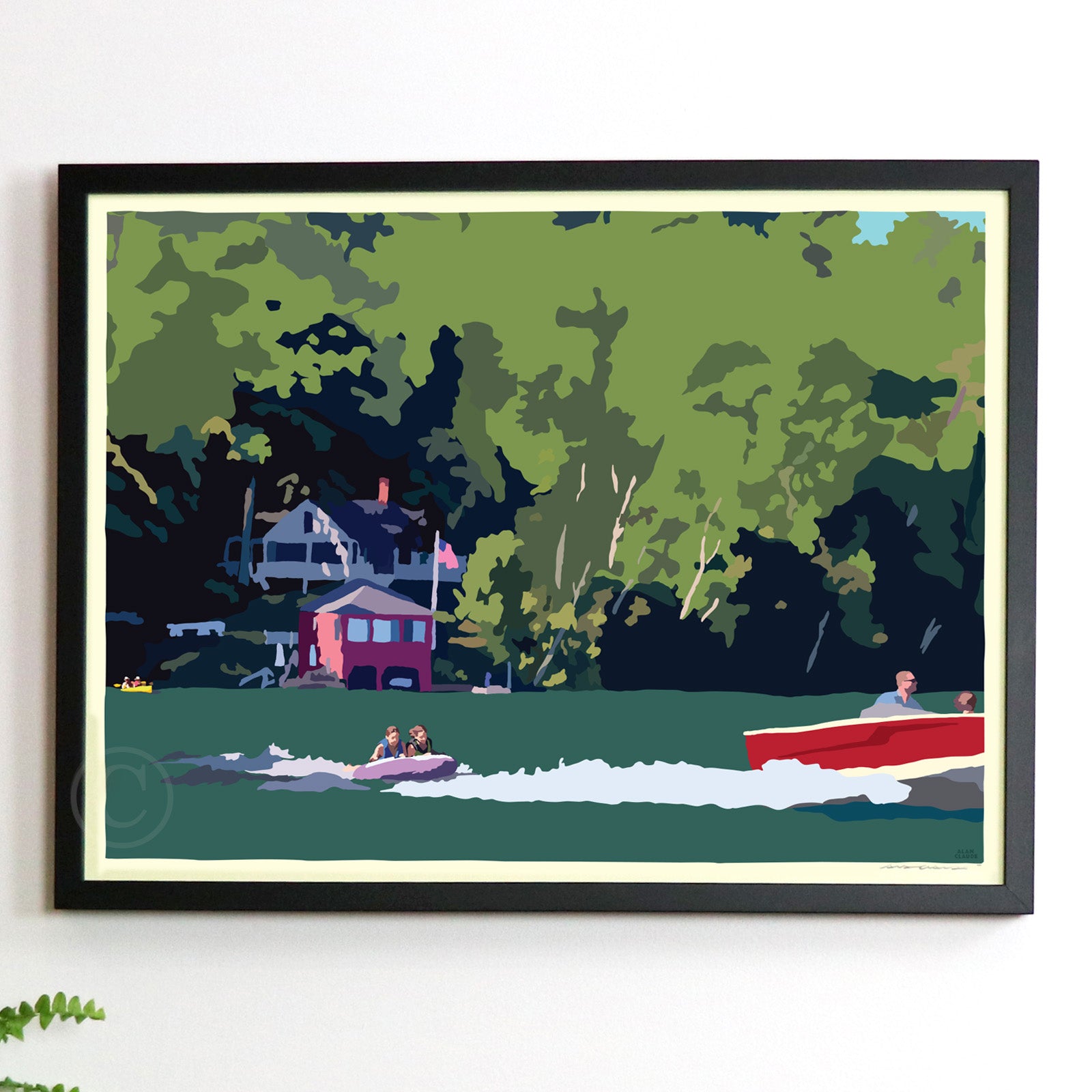 Tubing on a Lake Art Print 18" x 24" Horizontal Framed Wall Poster - Maine