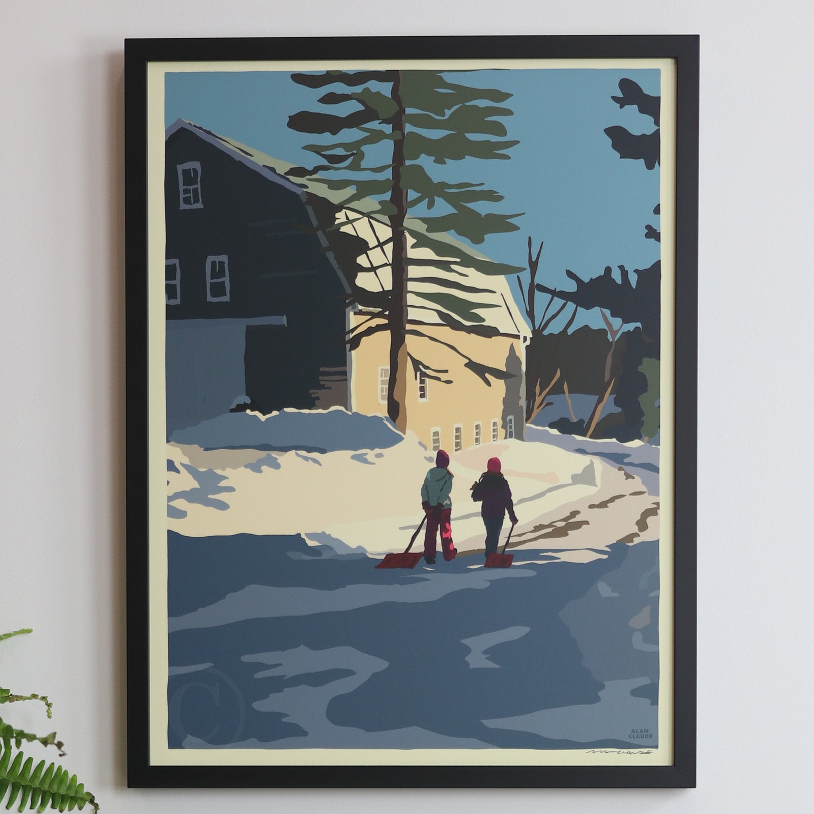 Winter Chores Art Print 18" x 24" Framed Wall Poster - Maine