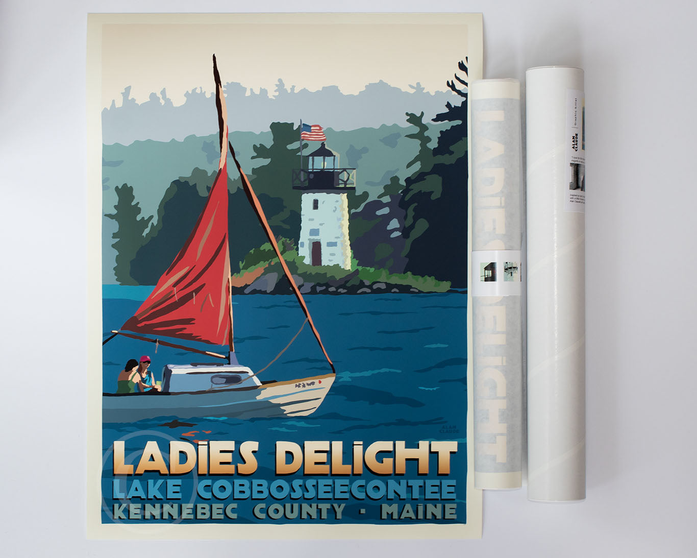 Sailing Ladies Delight Art Print 18" x 24" Travel Poster By Alan Claude - Maine