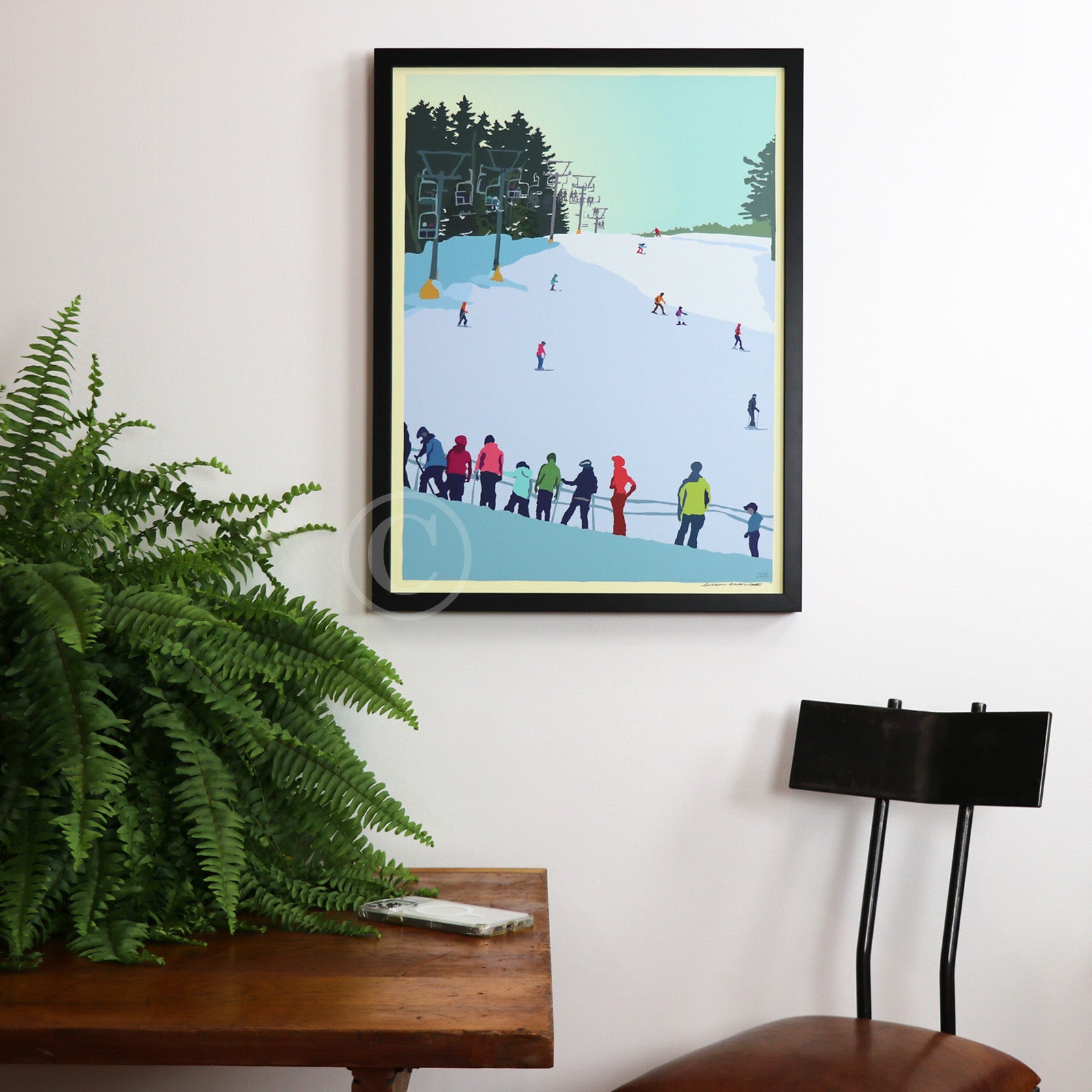 Skiing Snow Bowl Art Print 18" x 24" Framed Wall Poster By Alan Claude - Maine