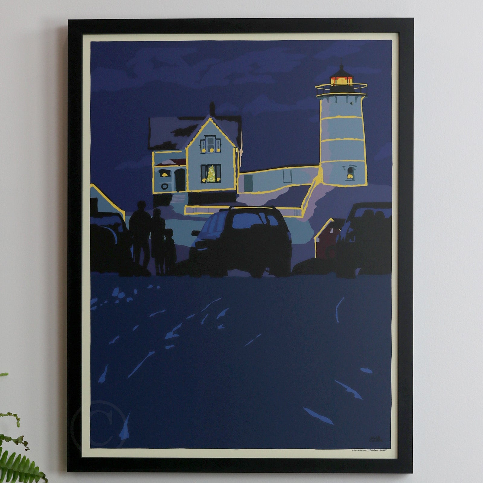 Christmas At The Nubble Art Print 18" x 24" Framed Wall Poster - Maine