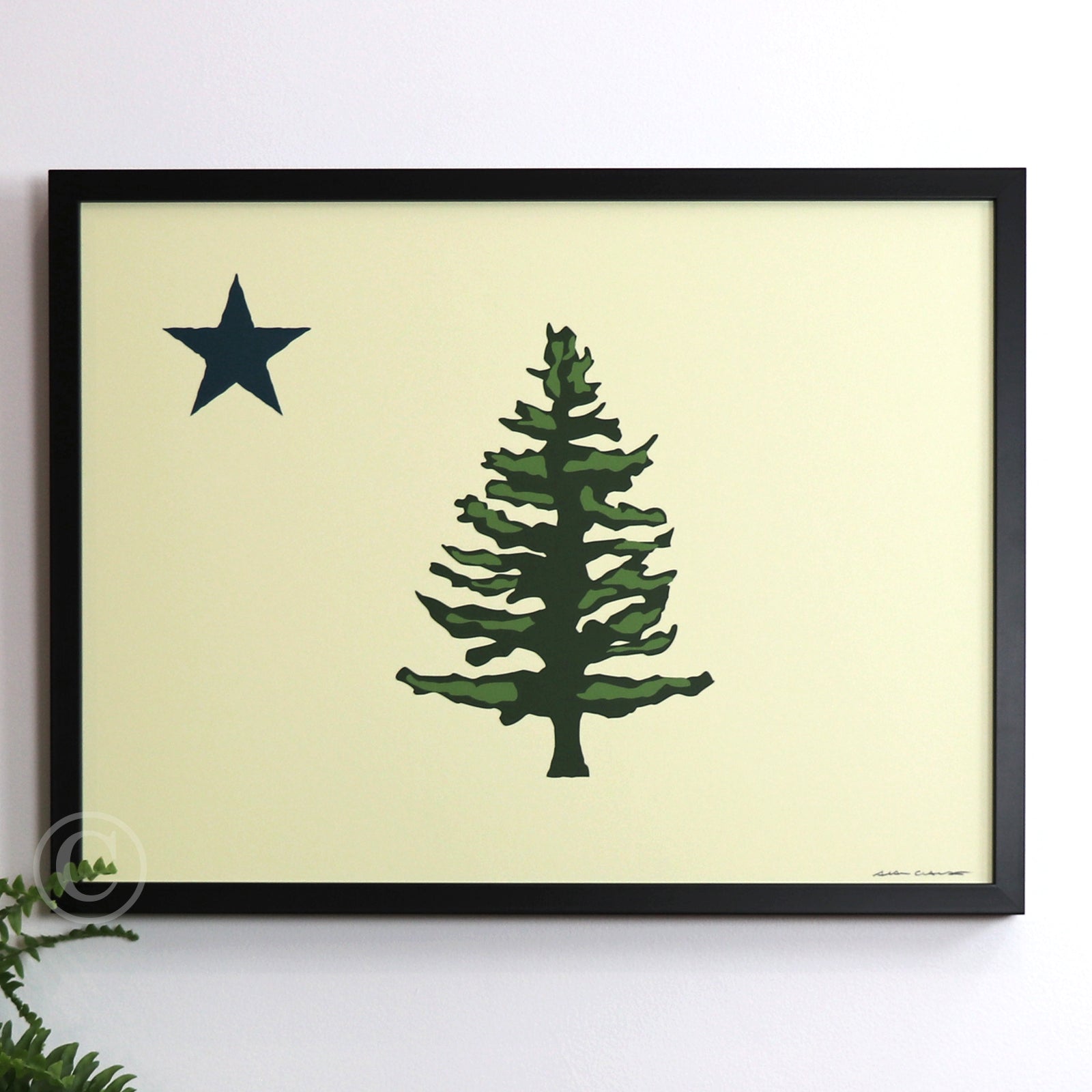 1901 Maine State Flag Art Print 18" x 24" Horizontal Framed Wall Poster By Alan Claude - Maine