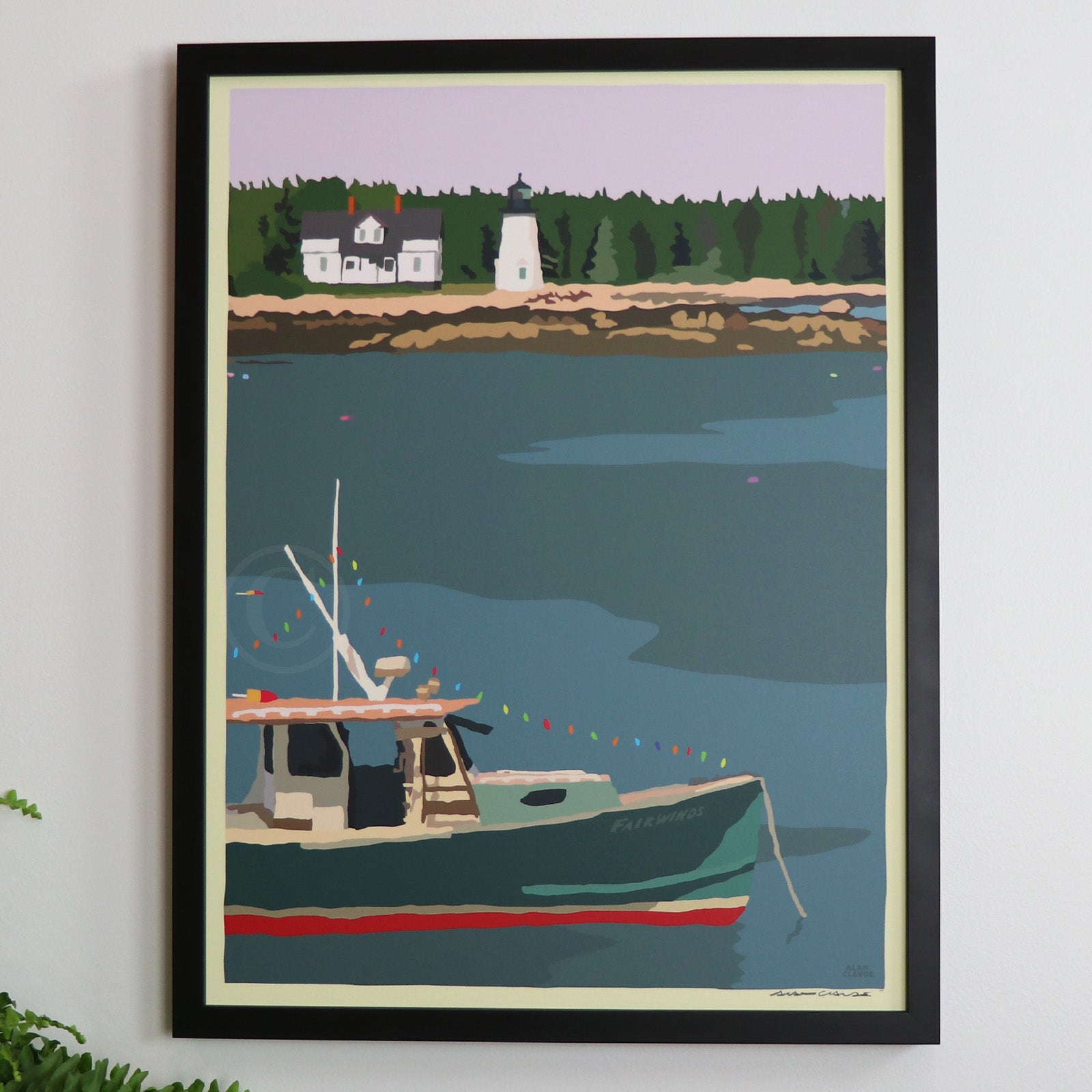 Silent Night in Prospect Harbor Art Print 18" x 24" Framed Wall Poster - Maine