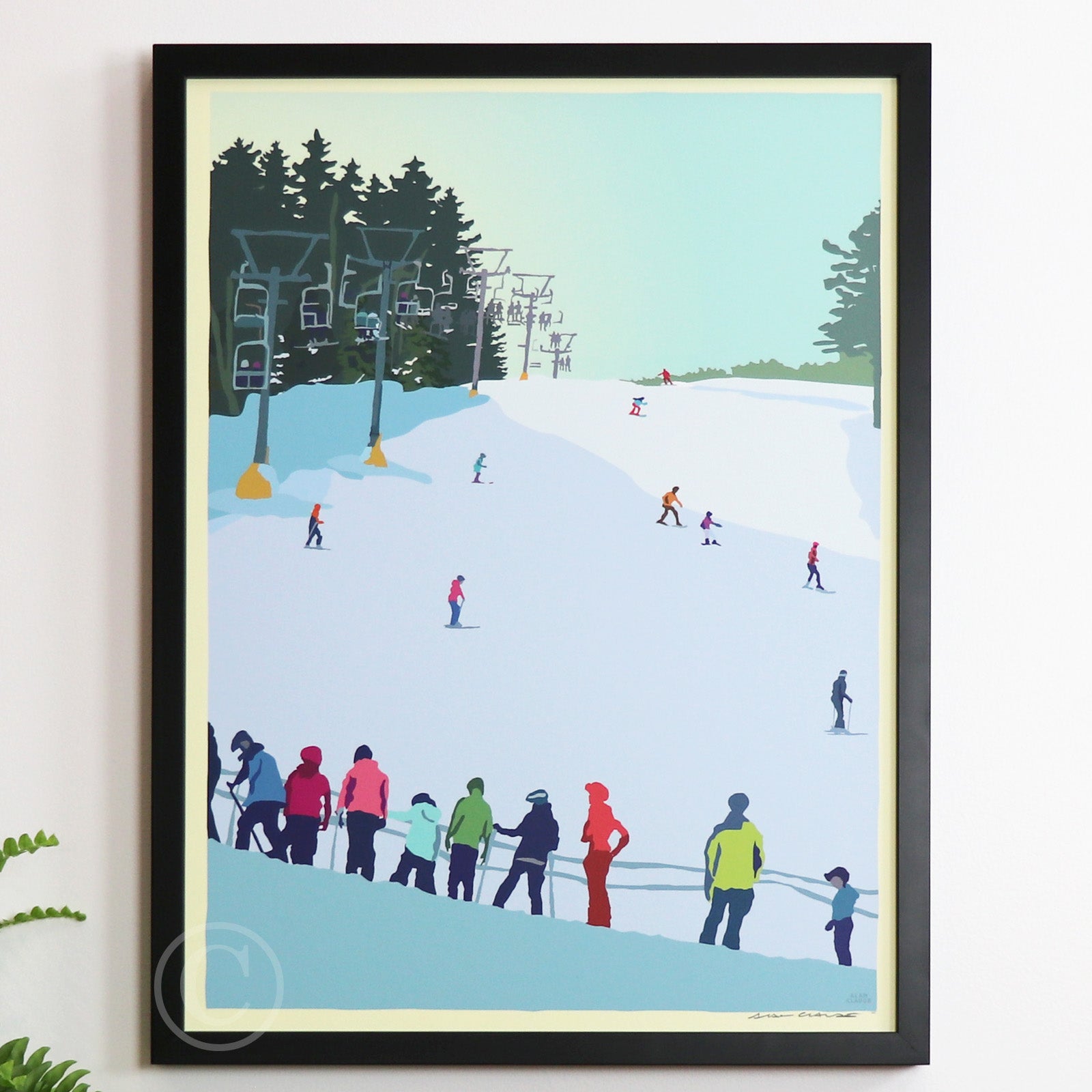 Skiing Snow Bowl Art Print 18" x 24" Framed Wall Poster By Alan Claude - Maine