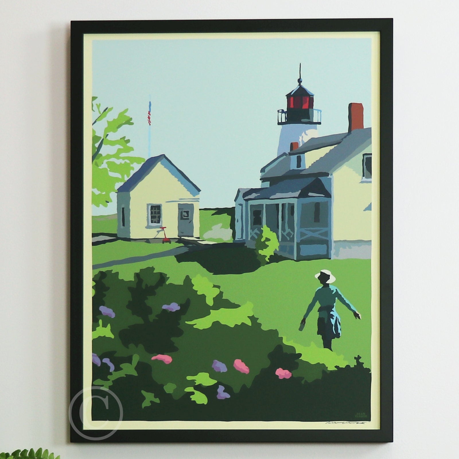 A Summer's Day on Burnt Island Light Art Print 18" x 24" Framed Wall Poster By Alan Claude - Maine