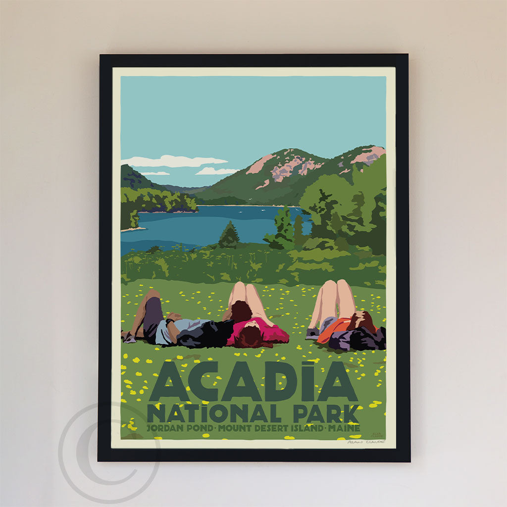 Hikers In Acadia National Park Art Print 18" x 24" Framed Wall Poster By Alan Claude - Maine
