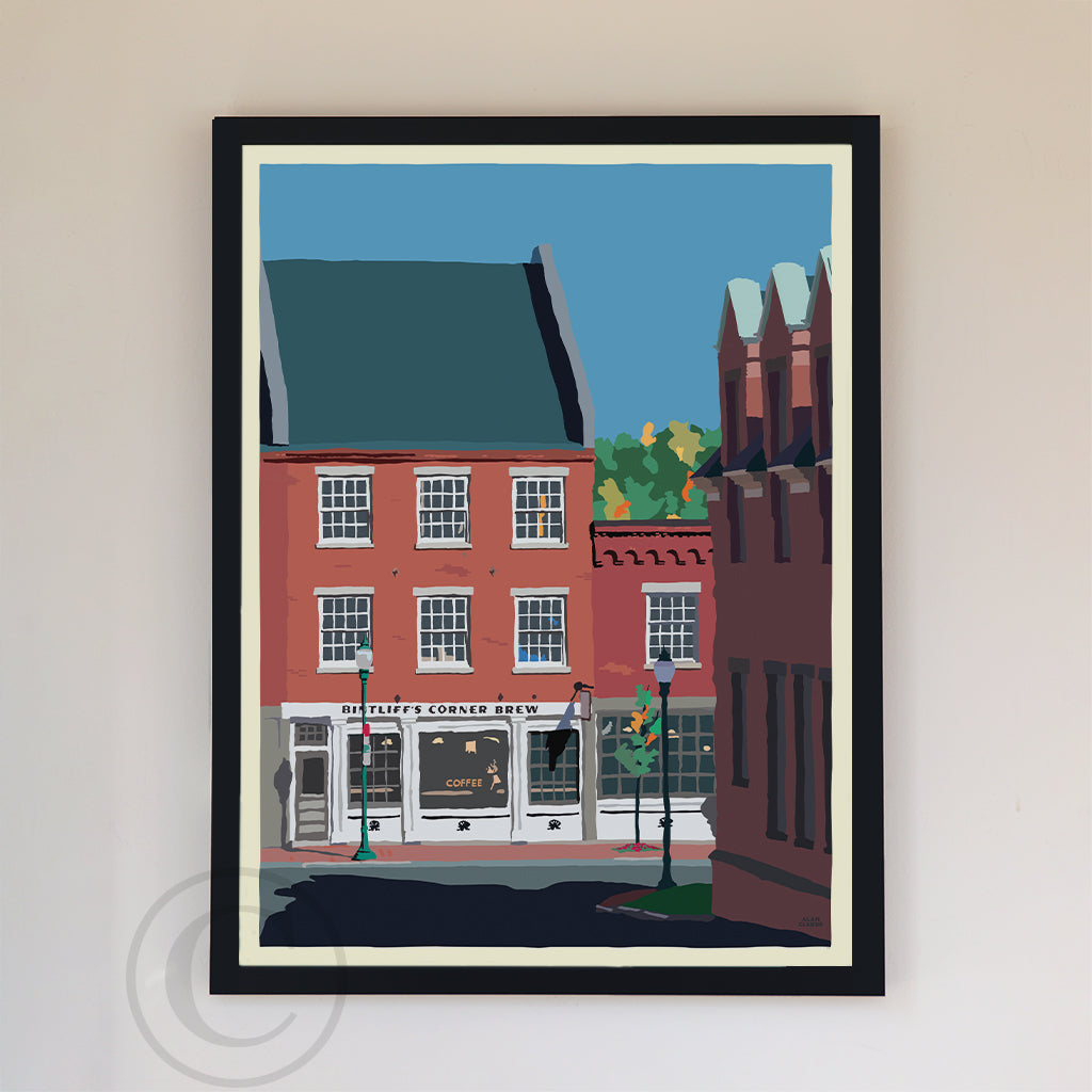 Cafe in Gardiner Art Print 18" x 24" Framed Wall Poster By Alan Claude - Maine