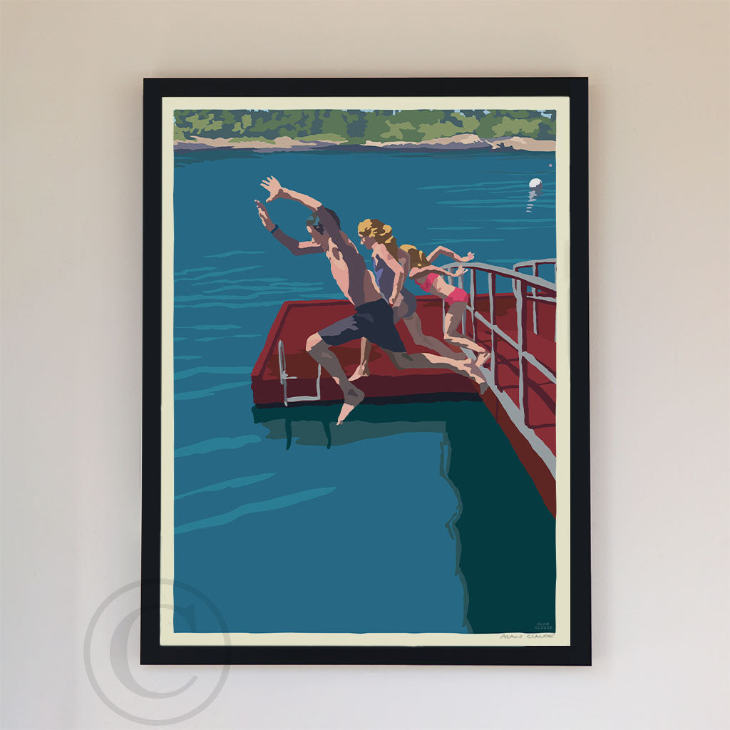 Go Jump In A Lake Art Print 18" x 24" Framed Wall Poster By Alan Claude - Maine