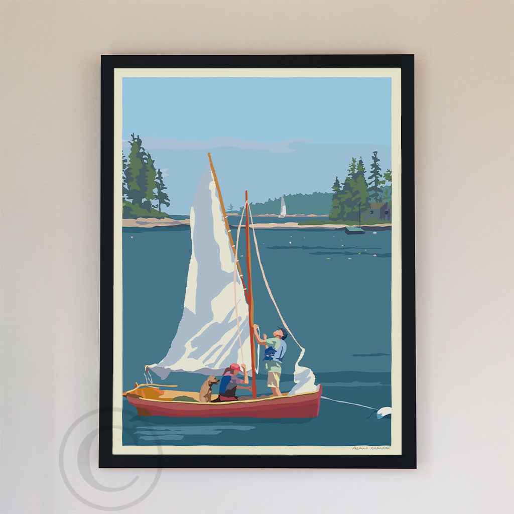 Hoist The Sail Art Print 18" x 24" Framed Wall Poster By Alan Claude - Maine