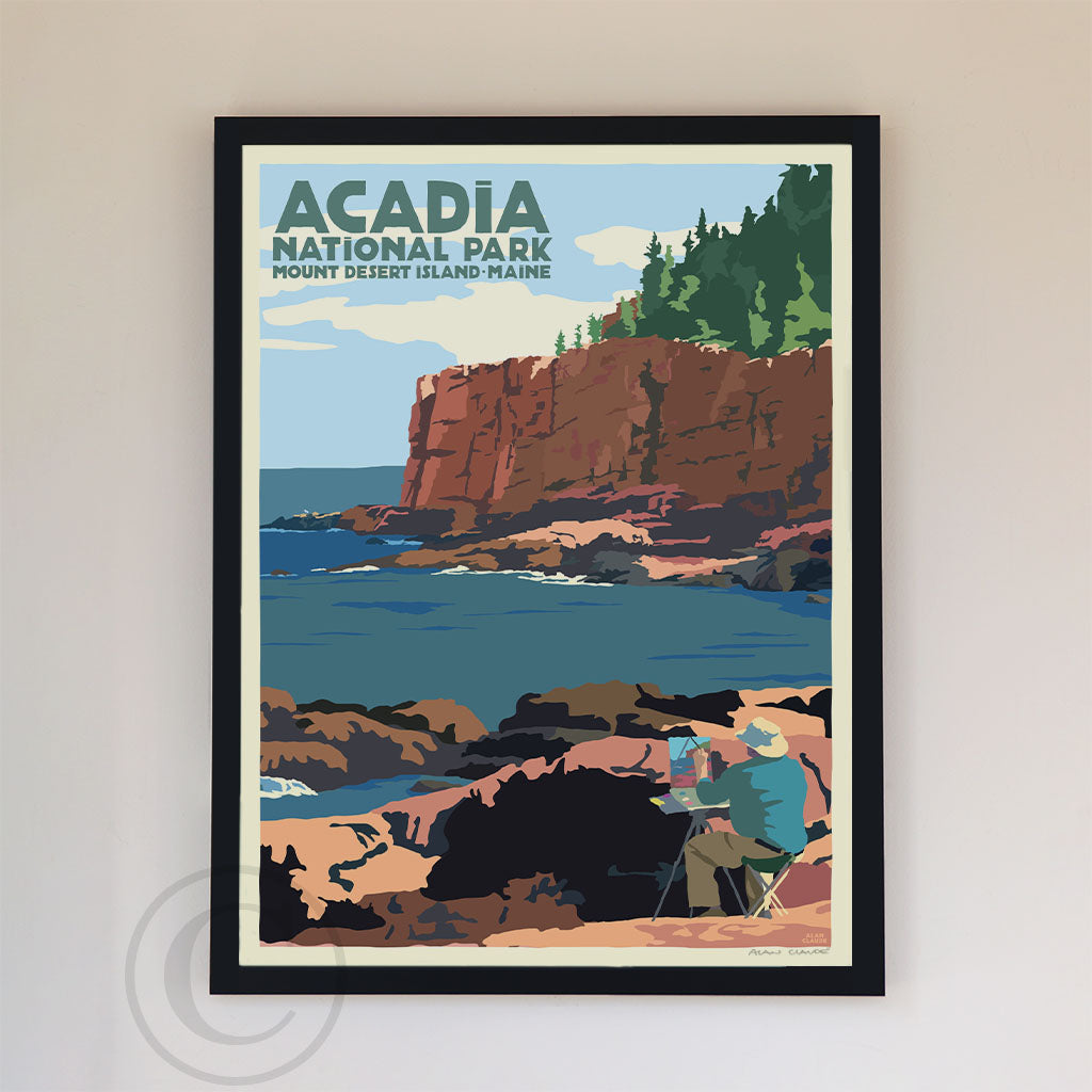 Painting In Acadia National Park Art Print 18" x 24" Framed Travel Poster By Alan Claude - Maine
