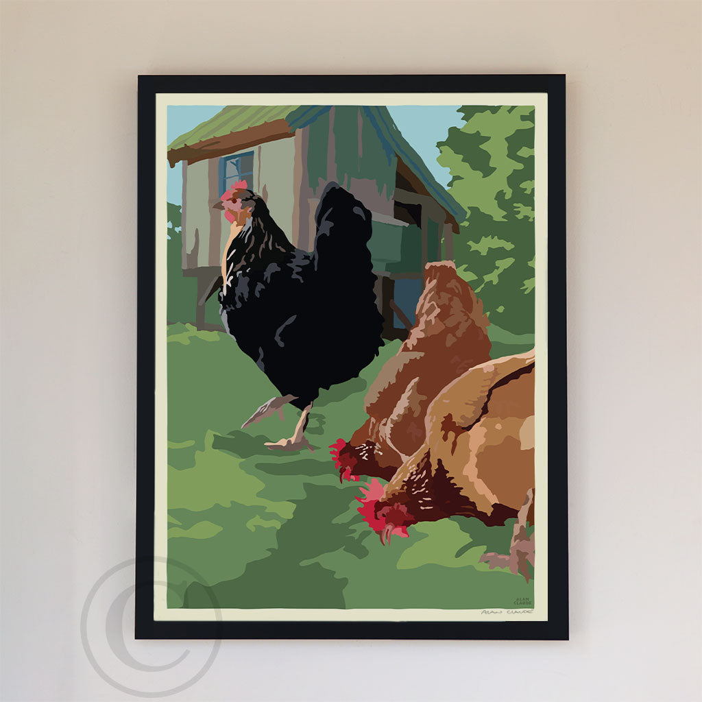Spring Chickens Art Print 18" x 24" Framed Wall Poster By Alan Claude - Maine