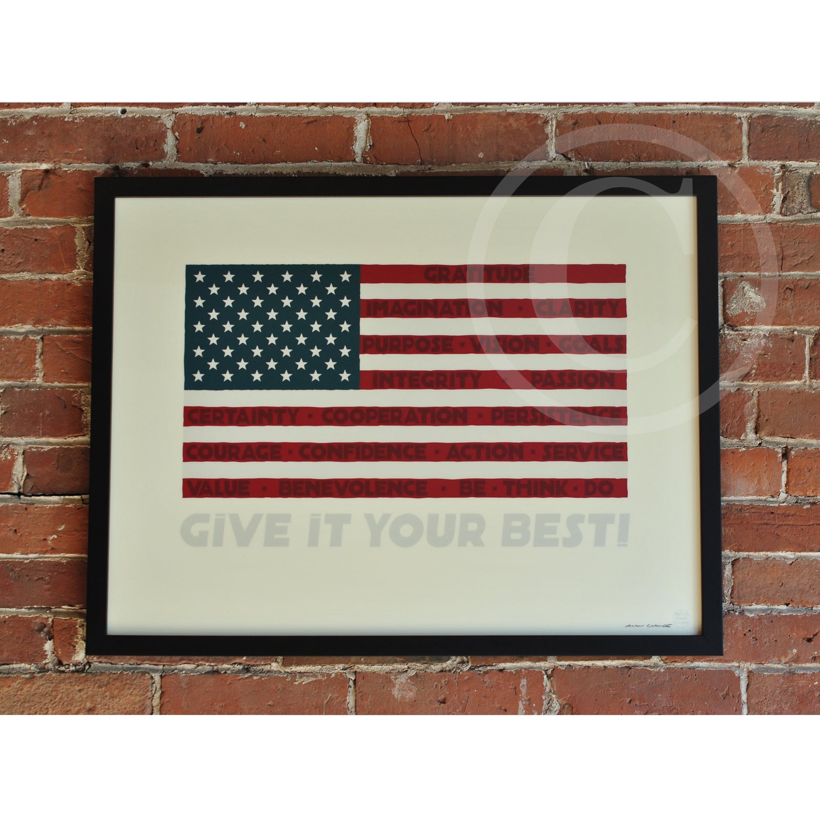 GIVE IT YOUR BEST! USA Flag Art Print 18" x 24" Framed