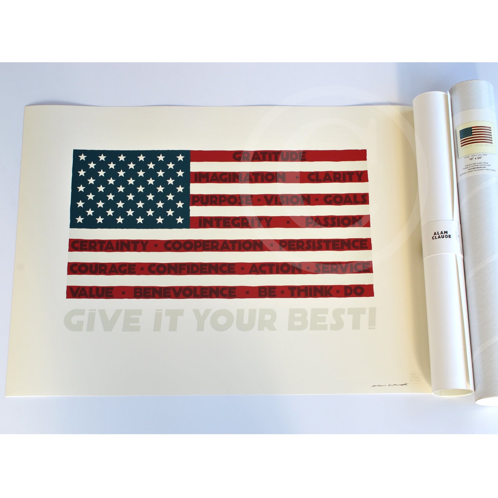 GIVE IT YOUR BEST! USA Flag Art Print 18" x 24" Wall Poster