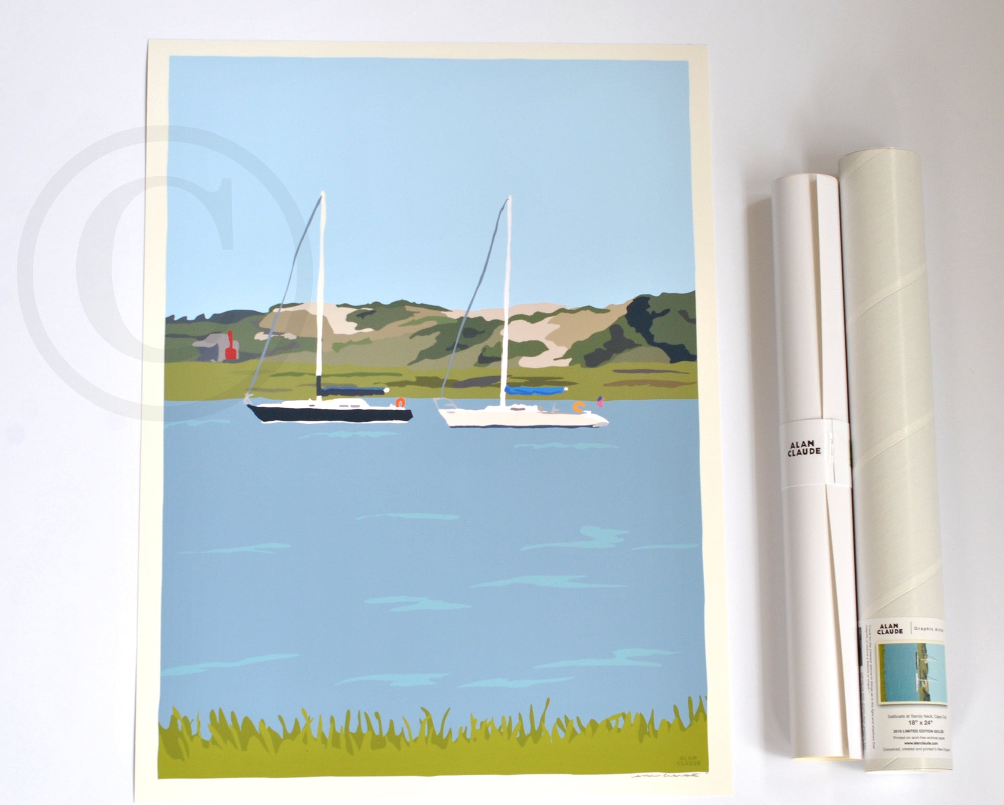 Sailboats at Sandy Neck Art Print 18" x 24" Wall Poster By Alan Claude - Cape Cod