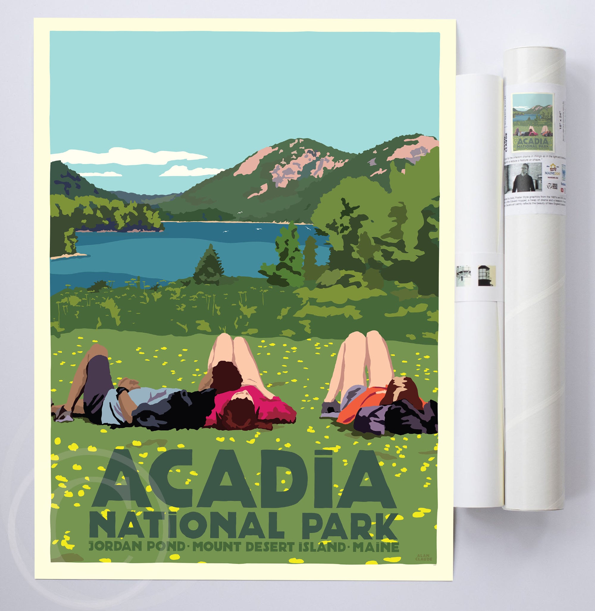 Hikers In Acadia National Park Art Print 18" x 24" Wall Poster By Alan Claude - Maine