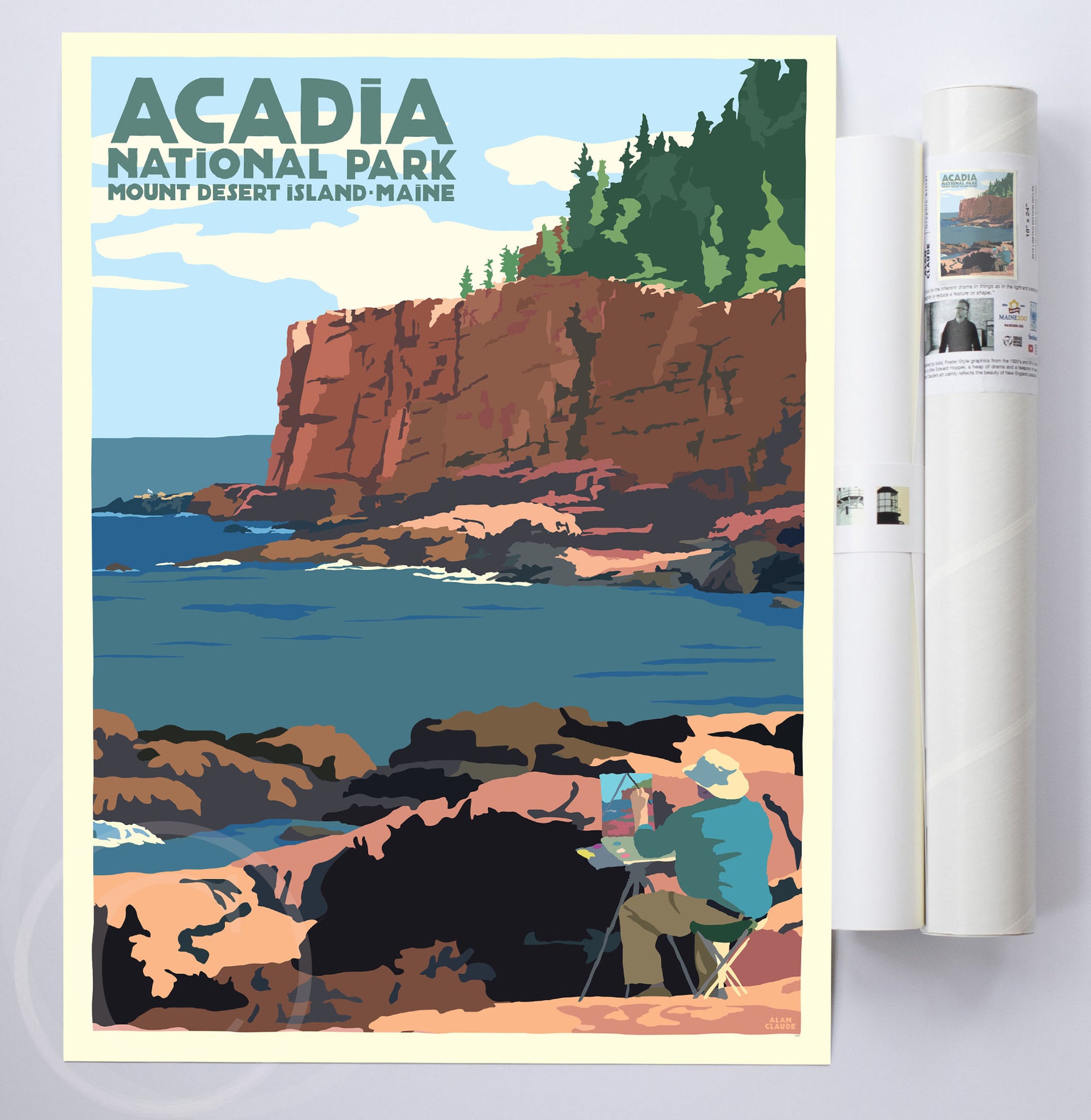 Painting In Acadia National Park Art Print 18" x 24" Wall Poster By Alan Claude - Maine