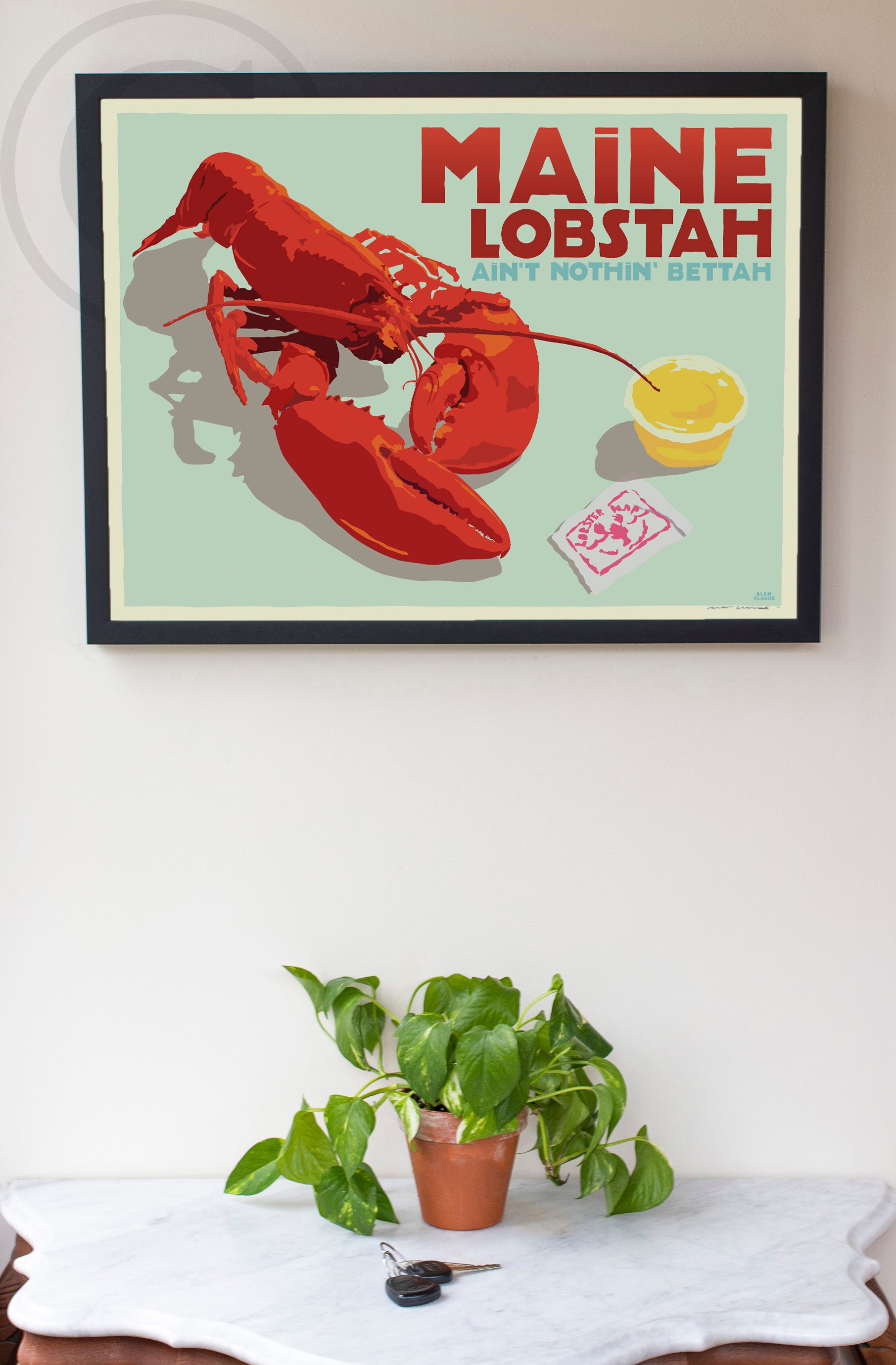 Maine Lobstah With Butter Art Print 18" x 24" Horizontal Framed Wall Poster By Alan Claude - Maine