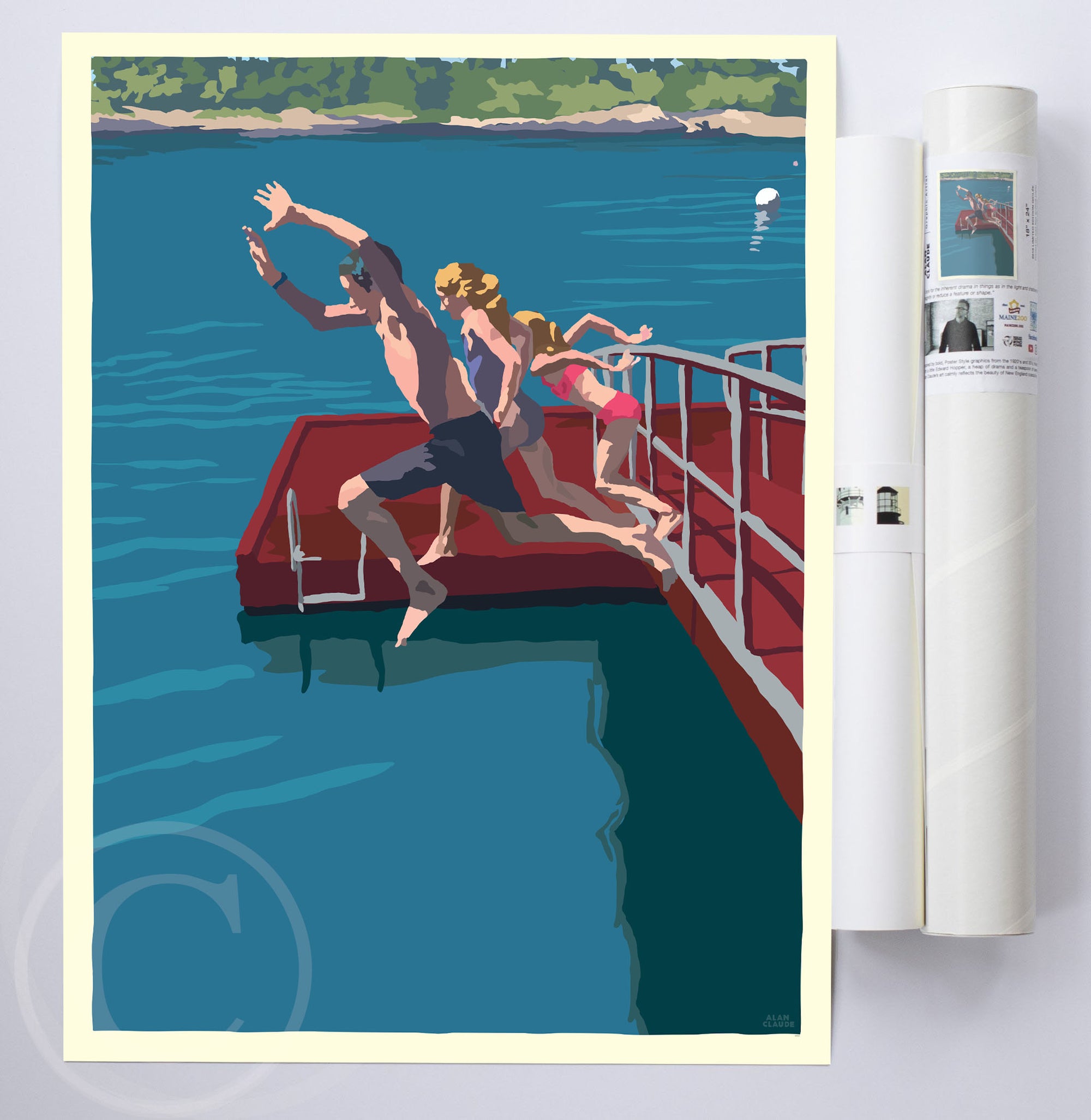 Go Jump In A Lake Art Print 18" x 24" Wall Poster By Alan Claude - Maine
