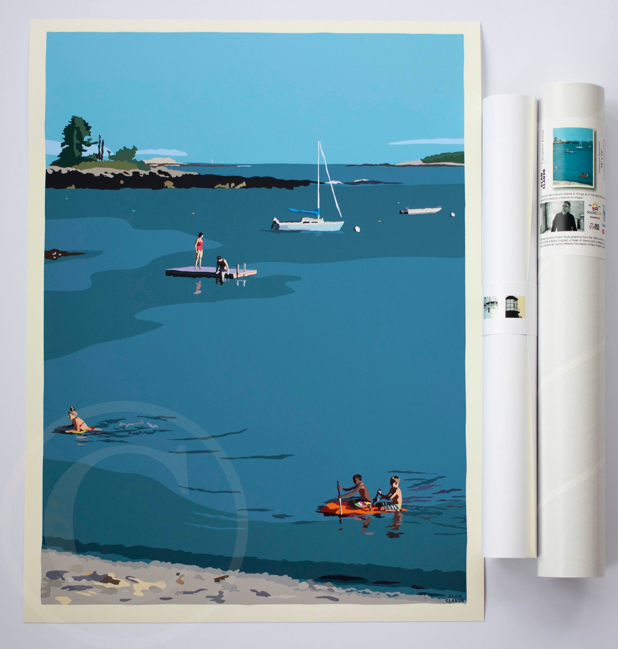 Ocean Point Swimmers Art Print 18" x 24" Wall Poster by Alan Claude - Maine
