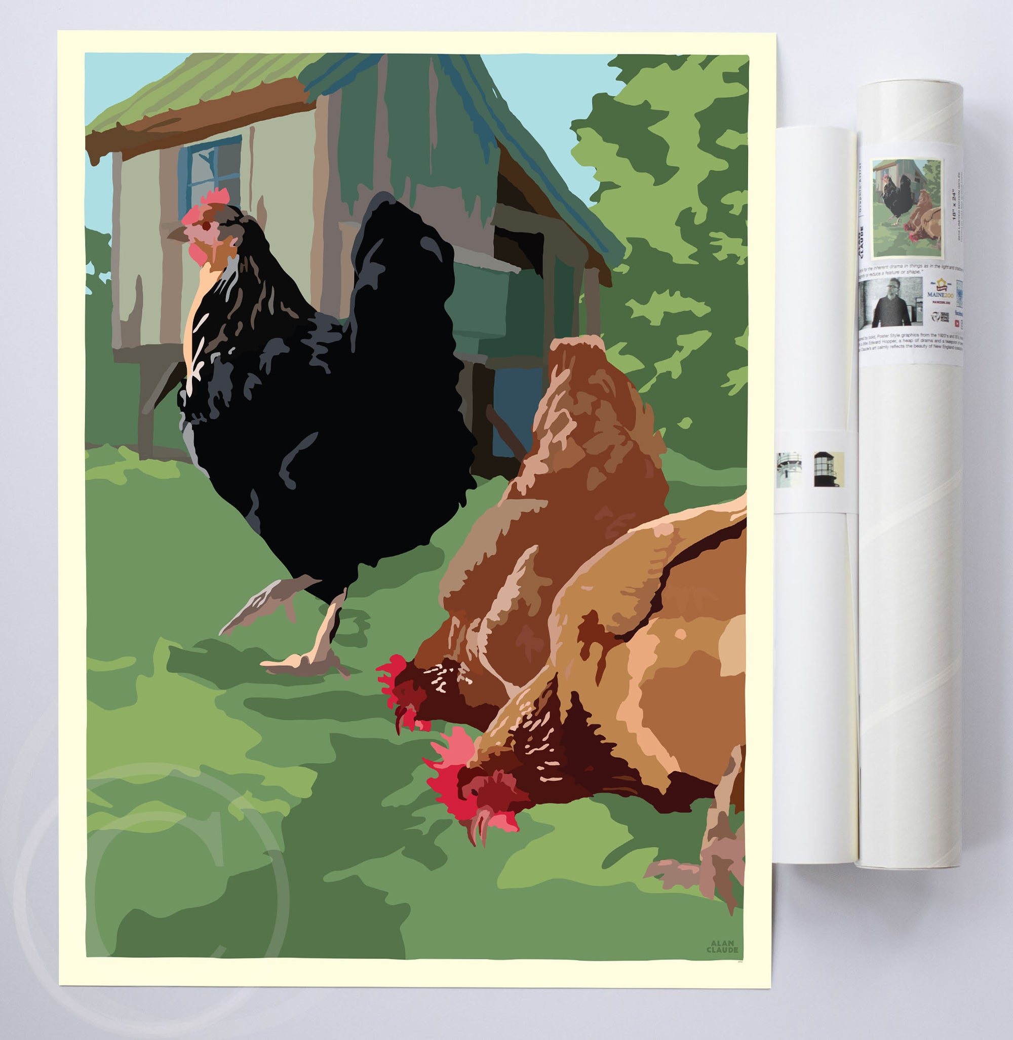 Spring Chickens Art Print 18" x 24" Wall Poster By Alan Claude - Maine