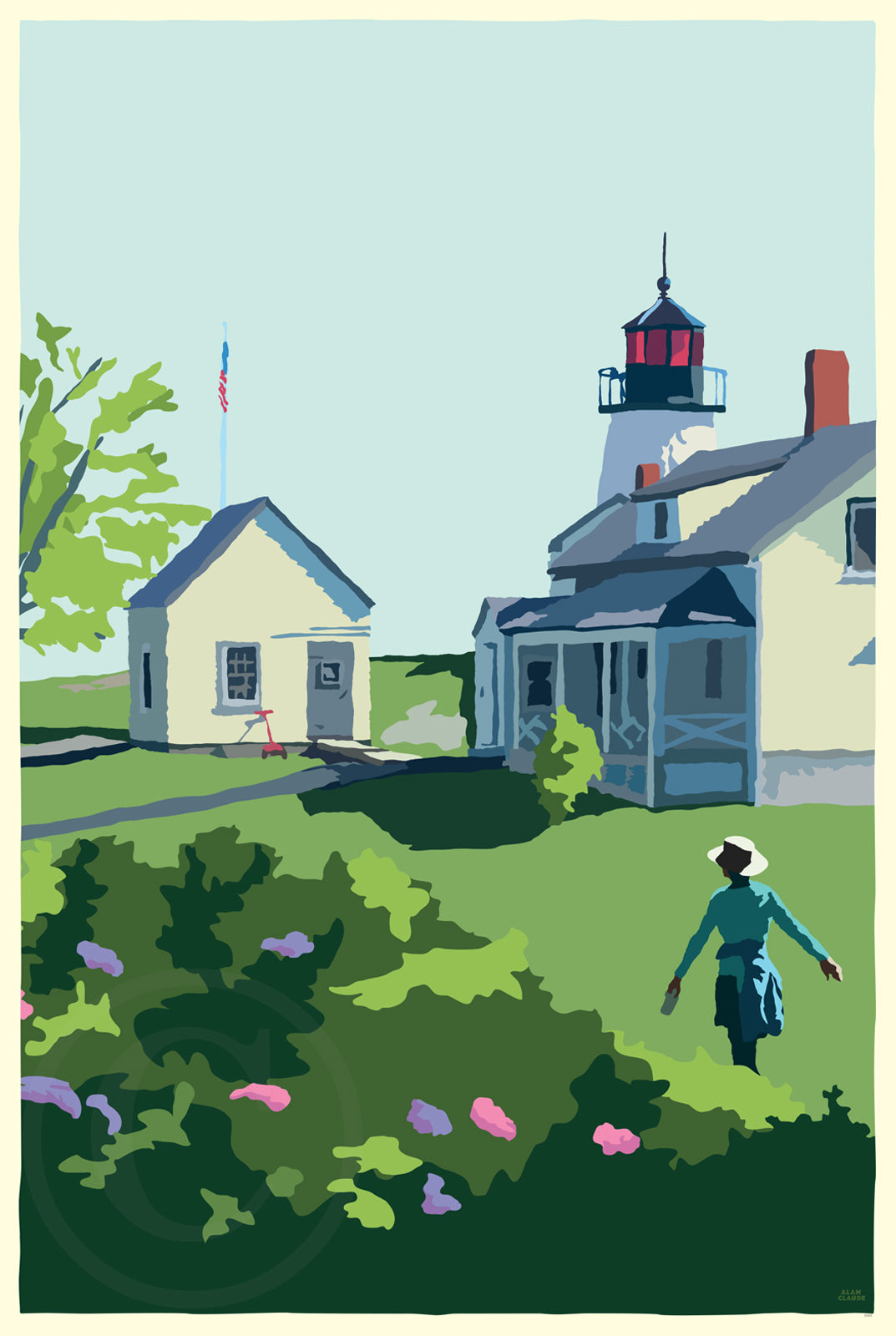 A Summer's Day On Burnt Island Light Art Print 24" x 36" Wall Poster By Alan Claude - Maine