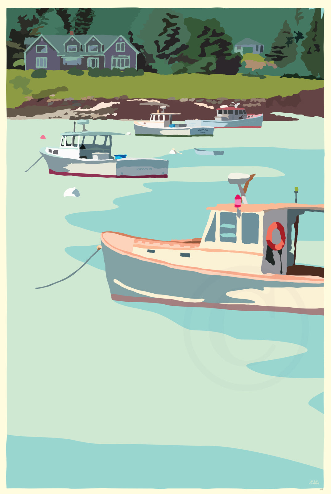 Anchored Art Print 24" x 36" Wall Poster By Alan Claude - Maine