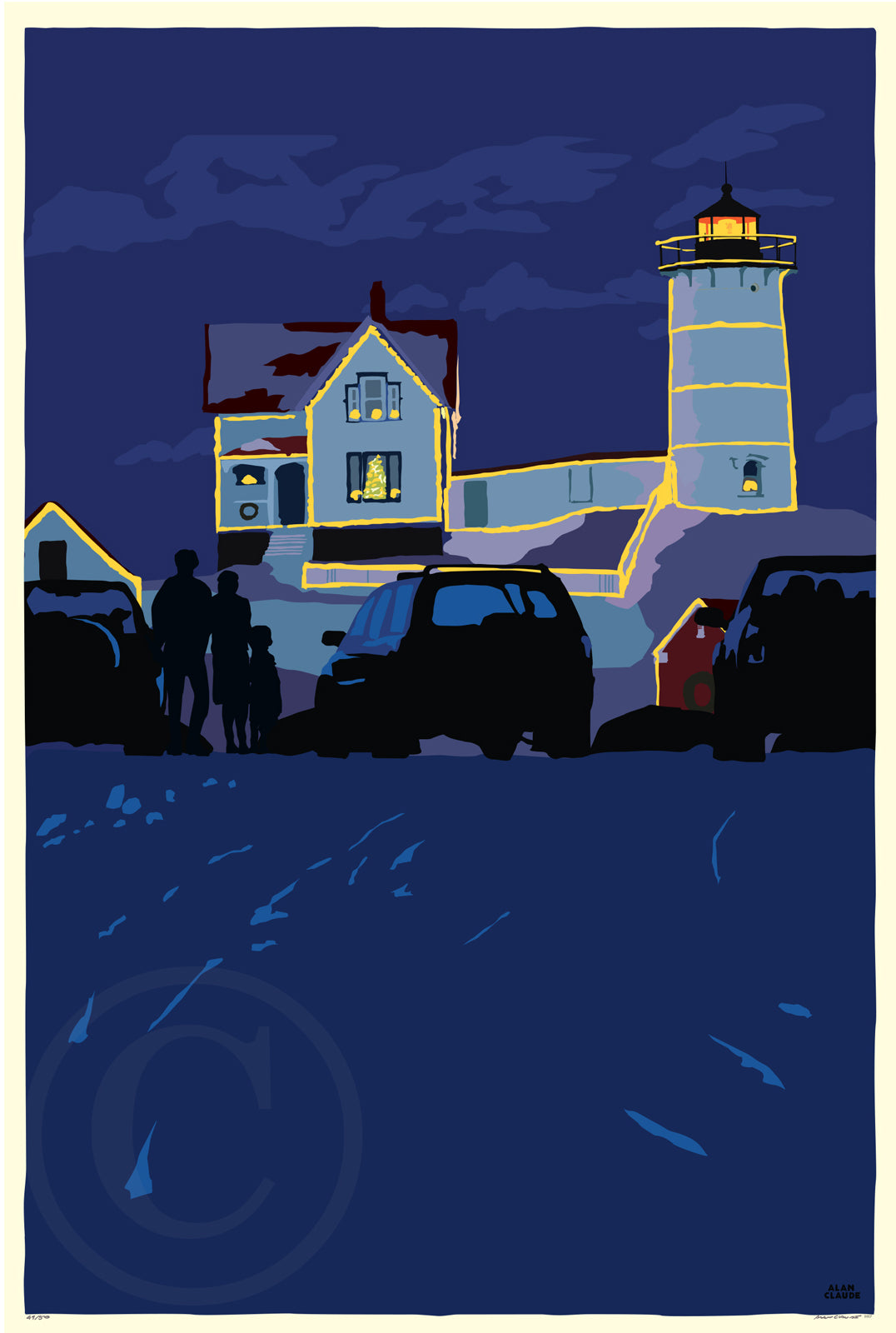 Christmas At The Nubble Art Print 24" x 36" Wall Poster By Alan Claude - Maine