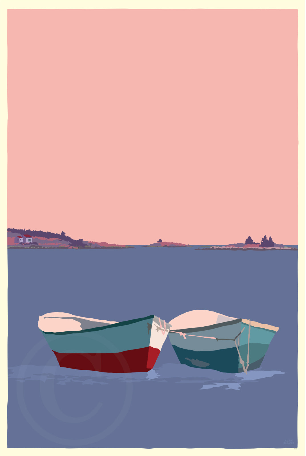 Love Boats In Maine Art Print 24" x 36" Travel Poster By Alan Claude - Maine