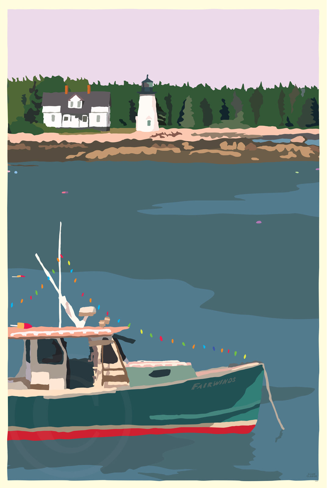 Silent Night In Prospect Harbor Art Print 36" x 53" Framed Wall Poster - Maine