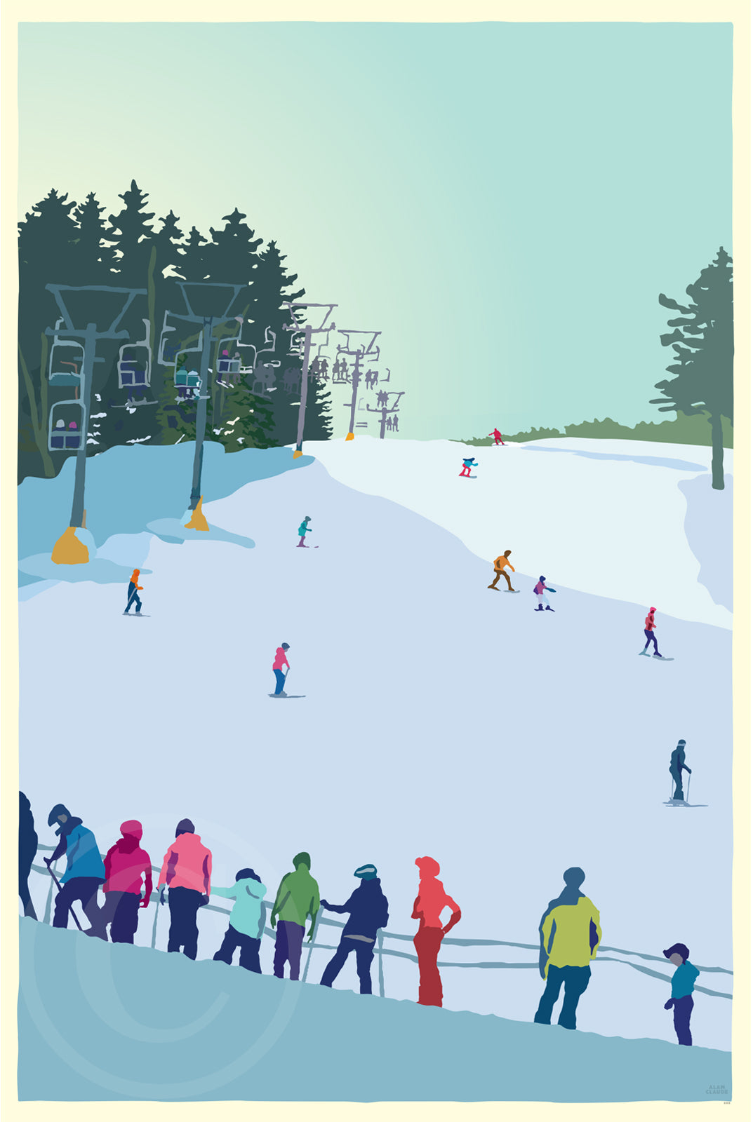 Skiing Snowbowl Art Print 24" x 36" Wall Poster By Alan Claude - Maine