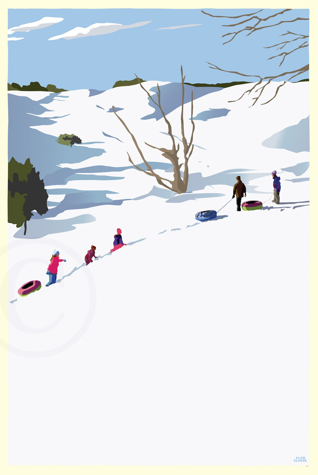 Snow Kids Art Print 36" x 53" Framed Wall Poster - Maine